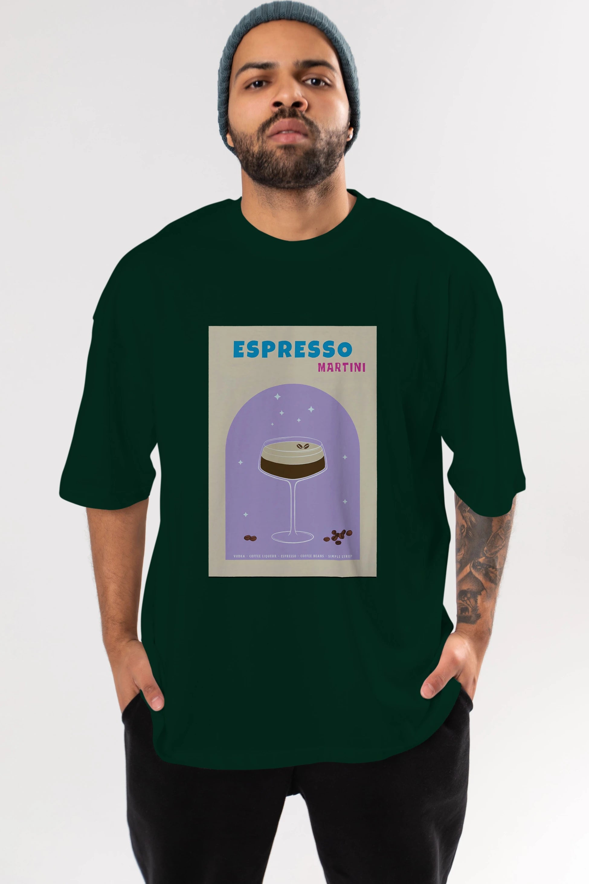 Espresso Martini 5 Ön Baskılı Oversize t-shirt Erkek Kadın Unisex %100 Pamuk Bisiklet Yaka tişort
