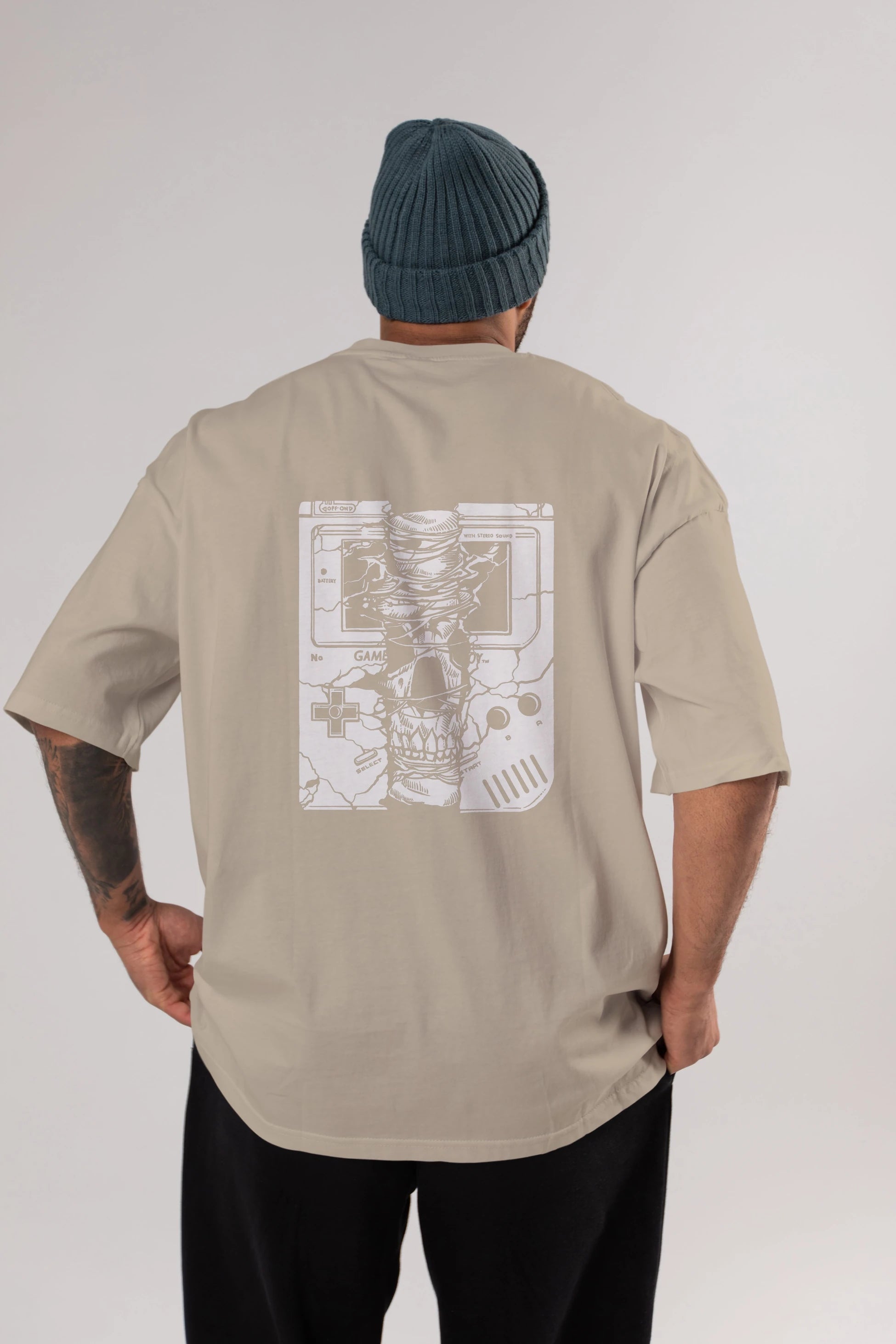 Gameboy Skull Arka Baskılı Oversize t-shirt Erkek Kadın Unisex %100 Pamuk