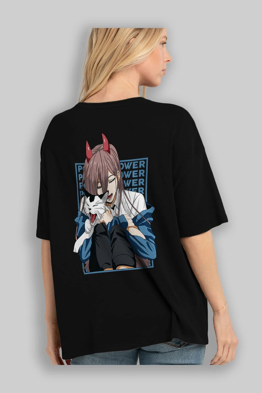 POWER CHAINSAWMAN Anime Arka Baskılı Oversize t-shirt Erkek Kadın Unisex