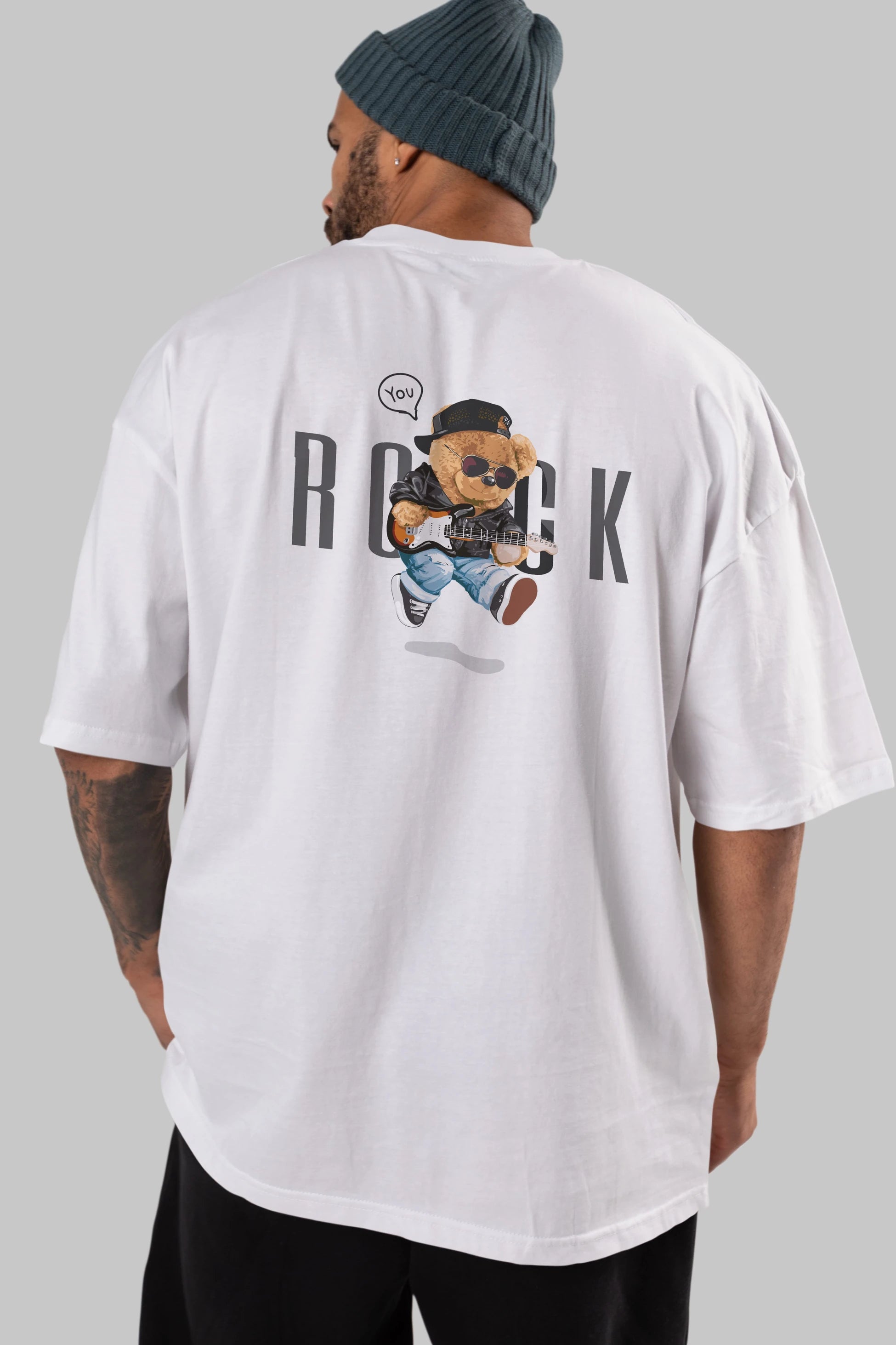 Teddy Bear Rock Arka Baskılı Oversize t-shirt Erkek Kadın Unisex %100 Pamuk