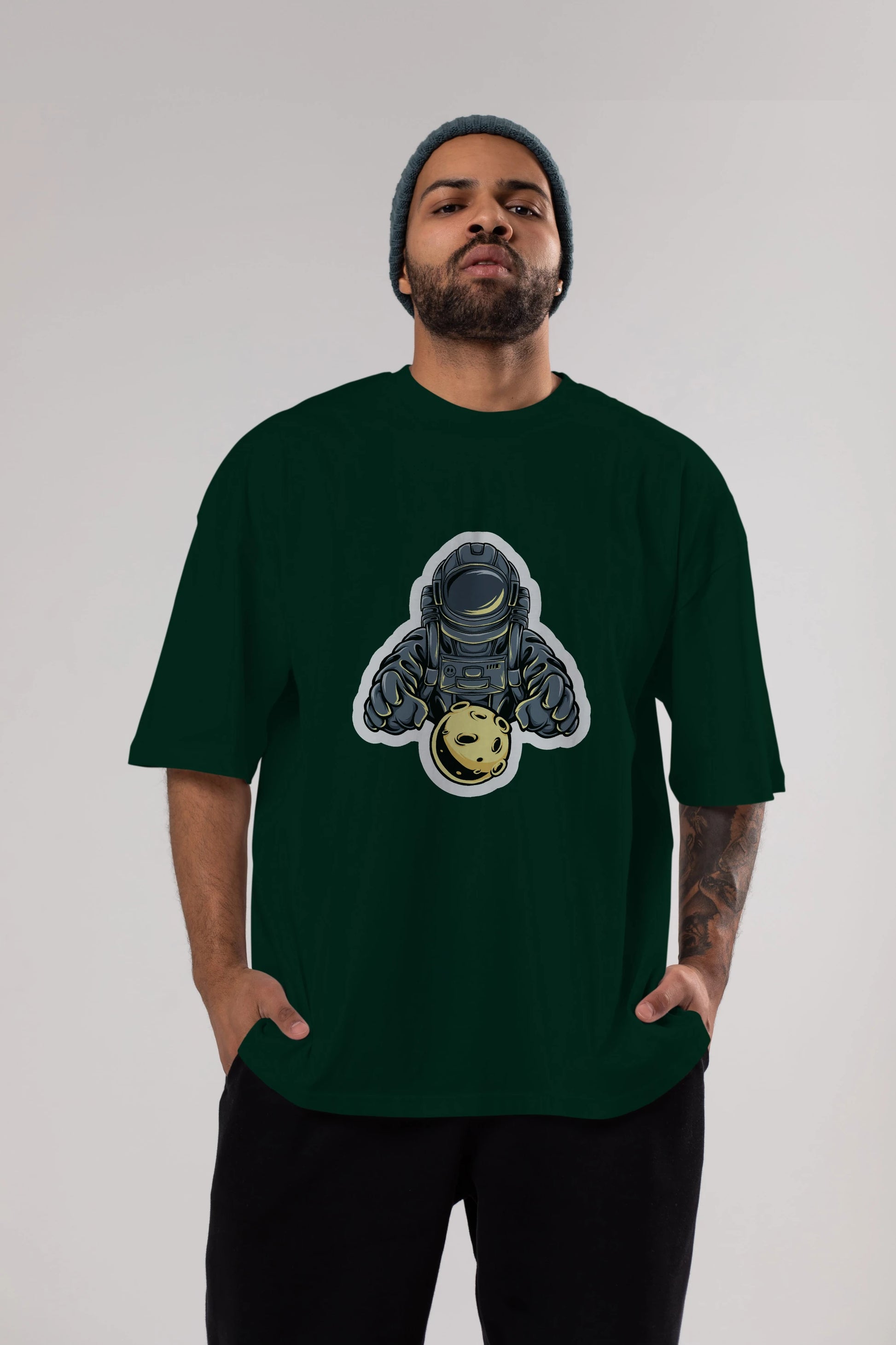 Astromoon sticker Ön Baskılı Oversize t-shirt Erkek Kadın Unisex