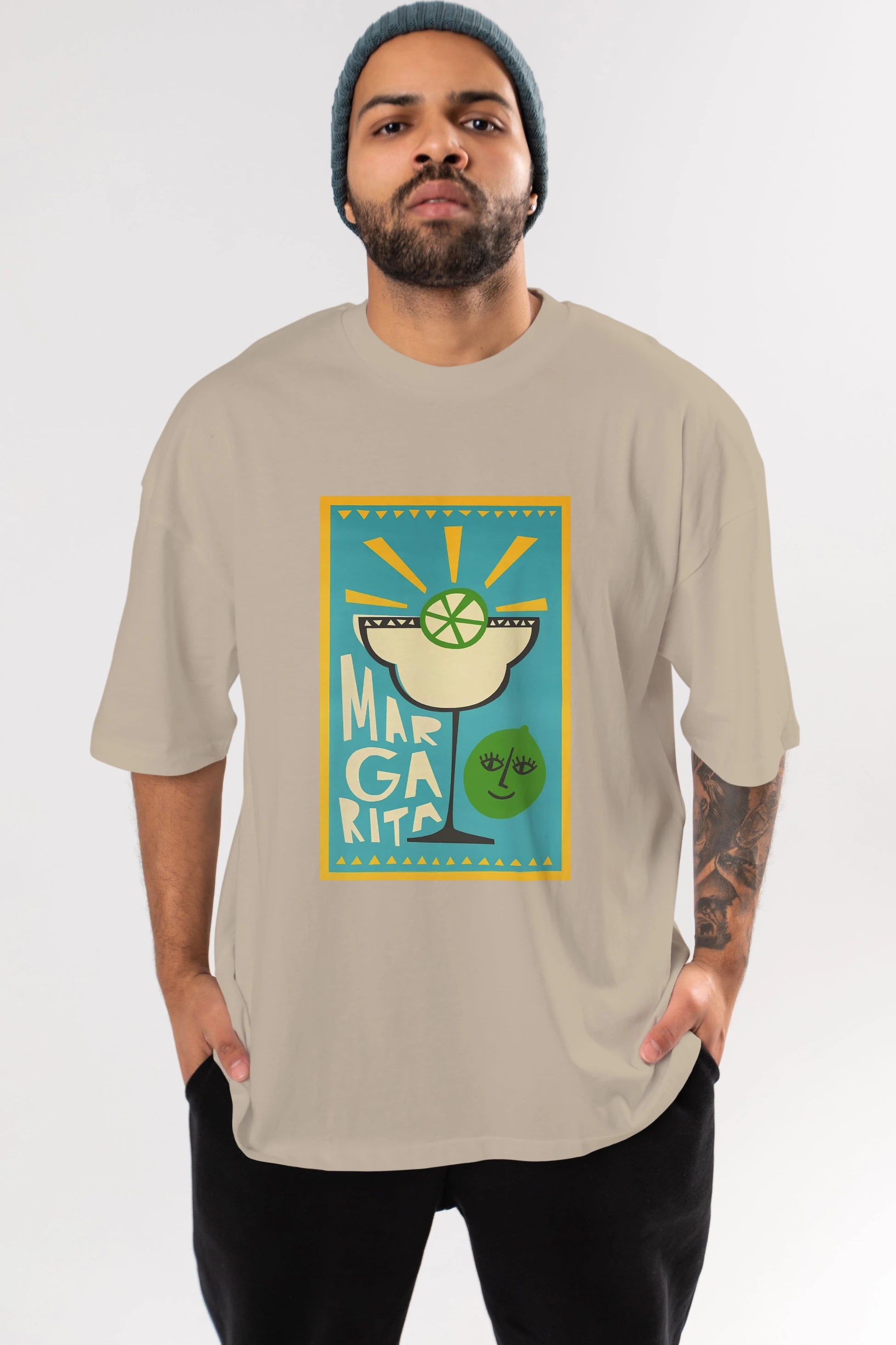 Margarita 4 Ön Baskılı Oversize t-shirt Erkek Kadın Unisex %100 Pamuk Bisiklet Yaka tişort