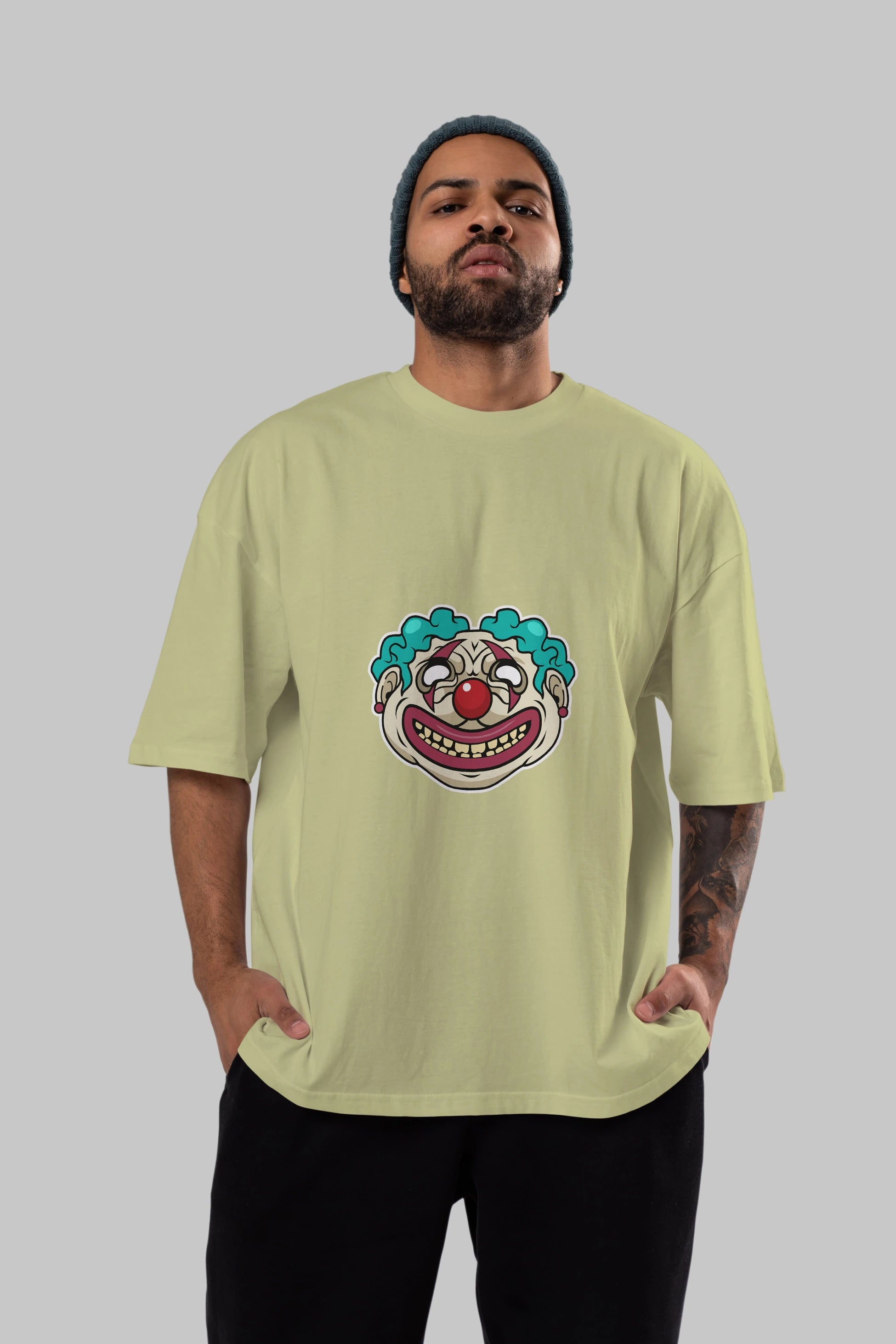 Clown Head Ön Baskılı Oversize t-shirt Erkek Kadın Unisex %100 Pamuk tişort