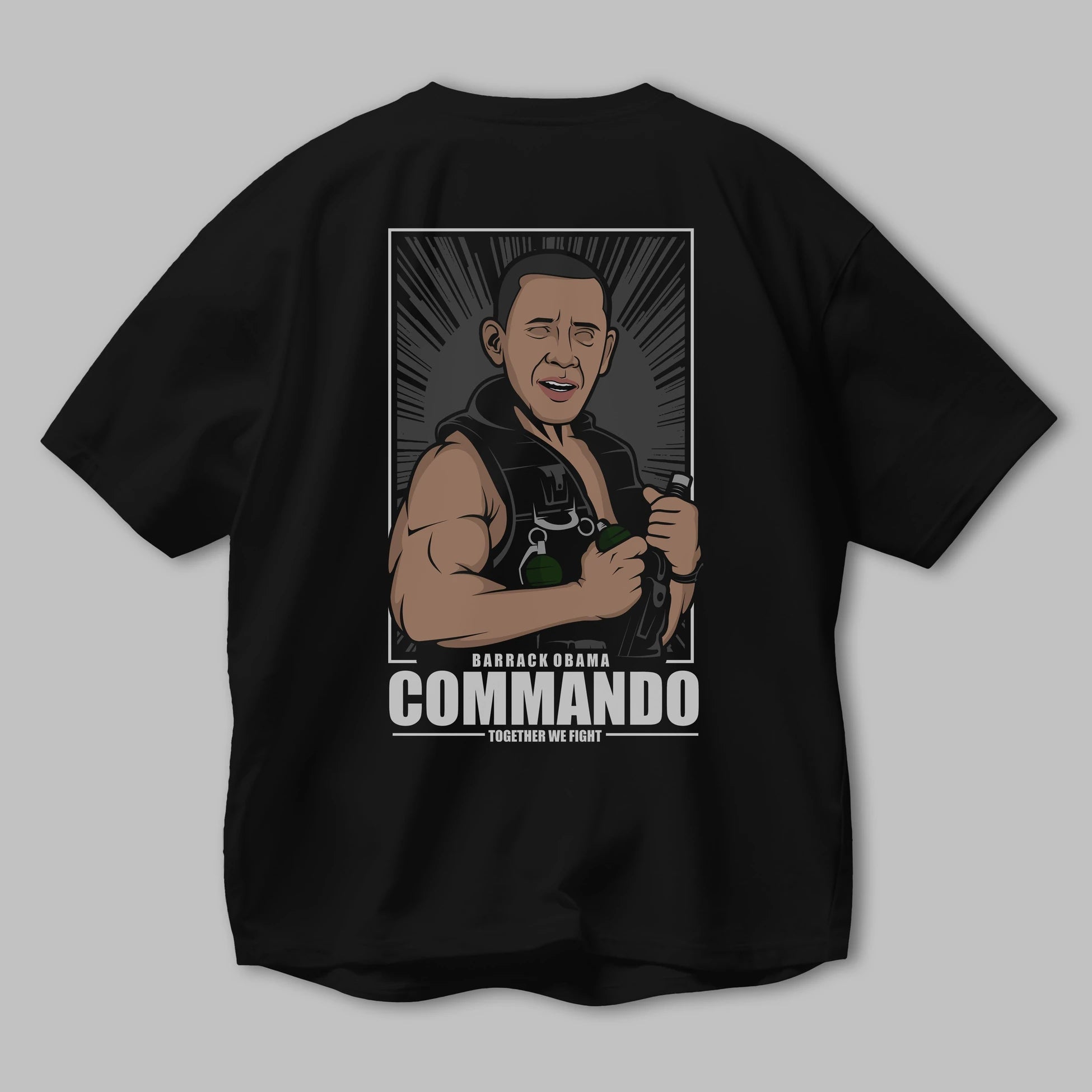 Obama Commando Arka Baskılı Oversize t-shirt Erkek Kadın Unisex %100 Pamuk tişort