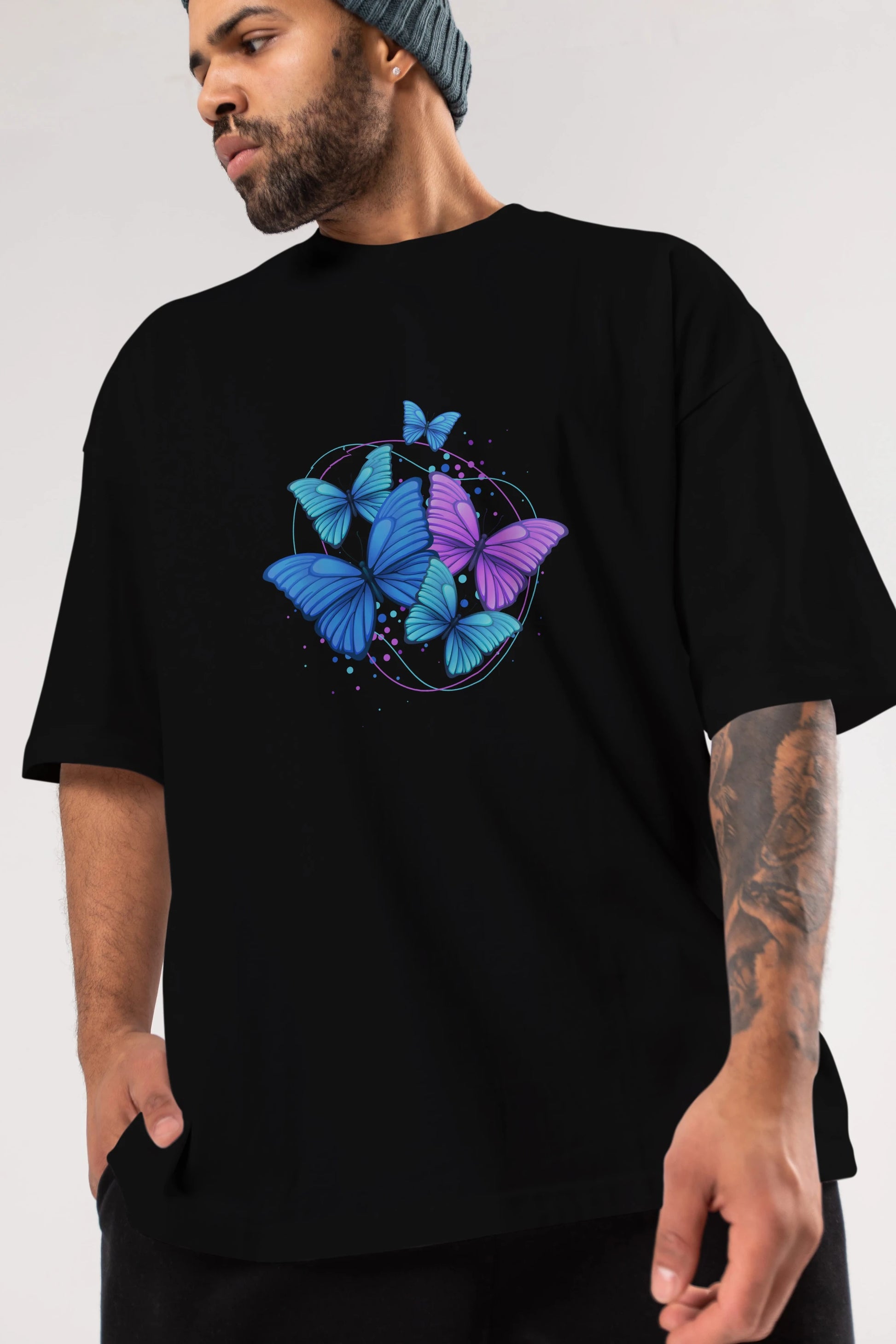 Kelebek Ön Baskılı Oversize t-shirt Erkek Kadın Unisex