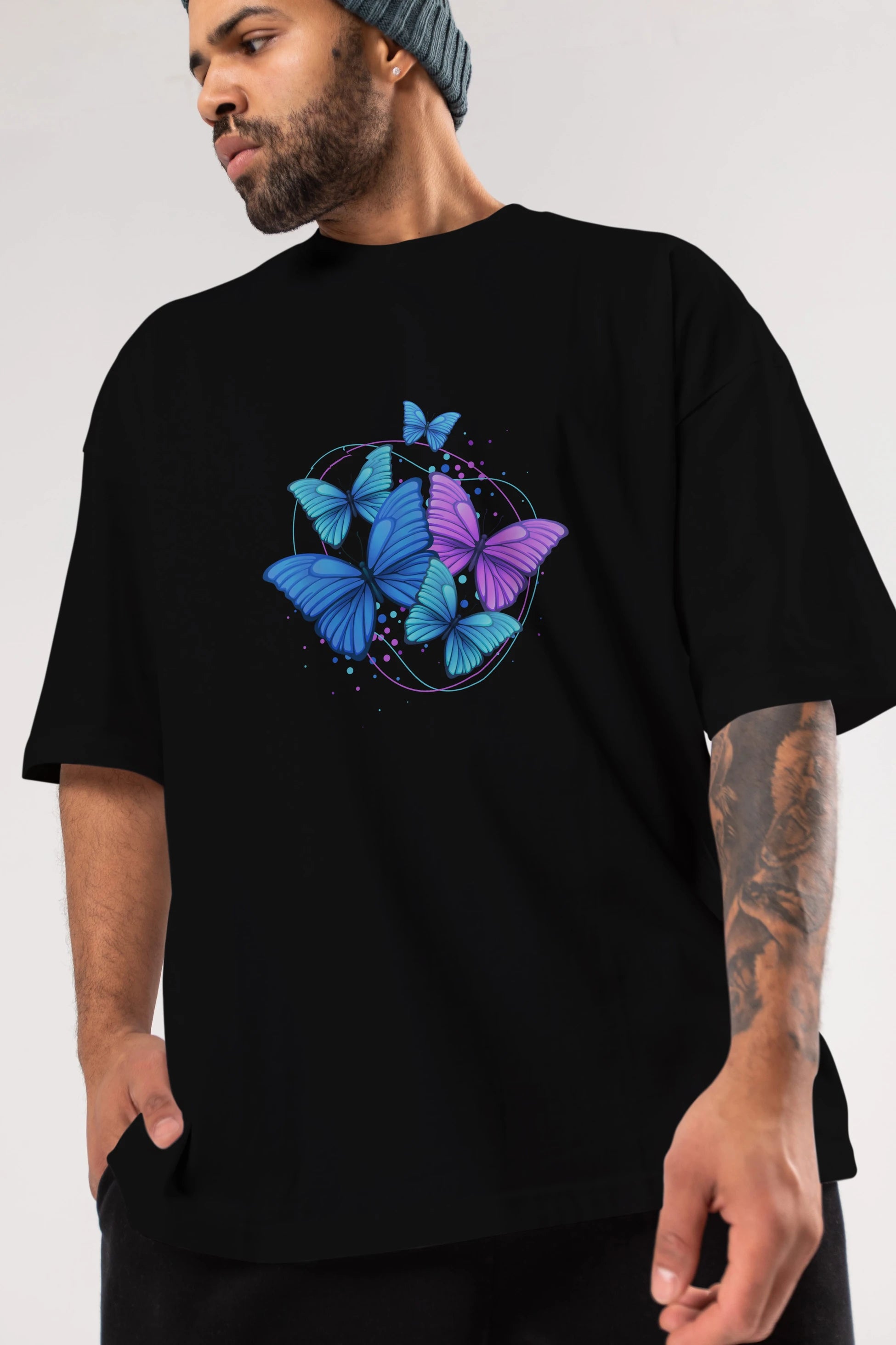 Kelebek Ön Baskılı Oversize t-shirt Erkek Kadın Unisex