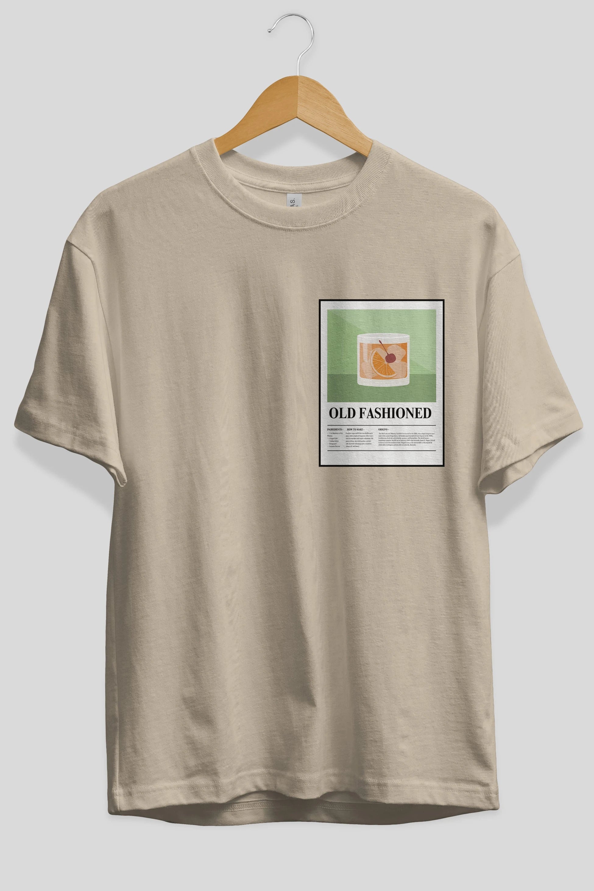 Old Fashioned Ön Sol Baskılı Oversize t-shirt Erkek Kadın Unisex %100 Pamuk Bisiklet Yaka tişort