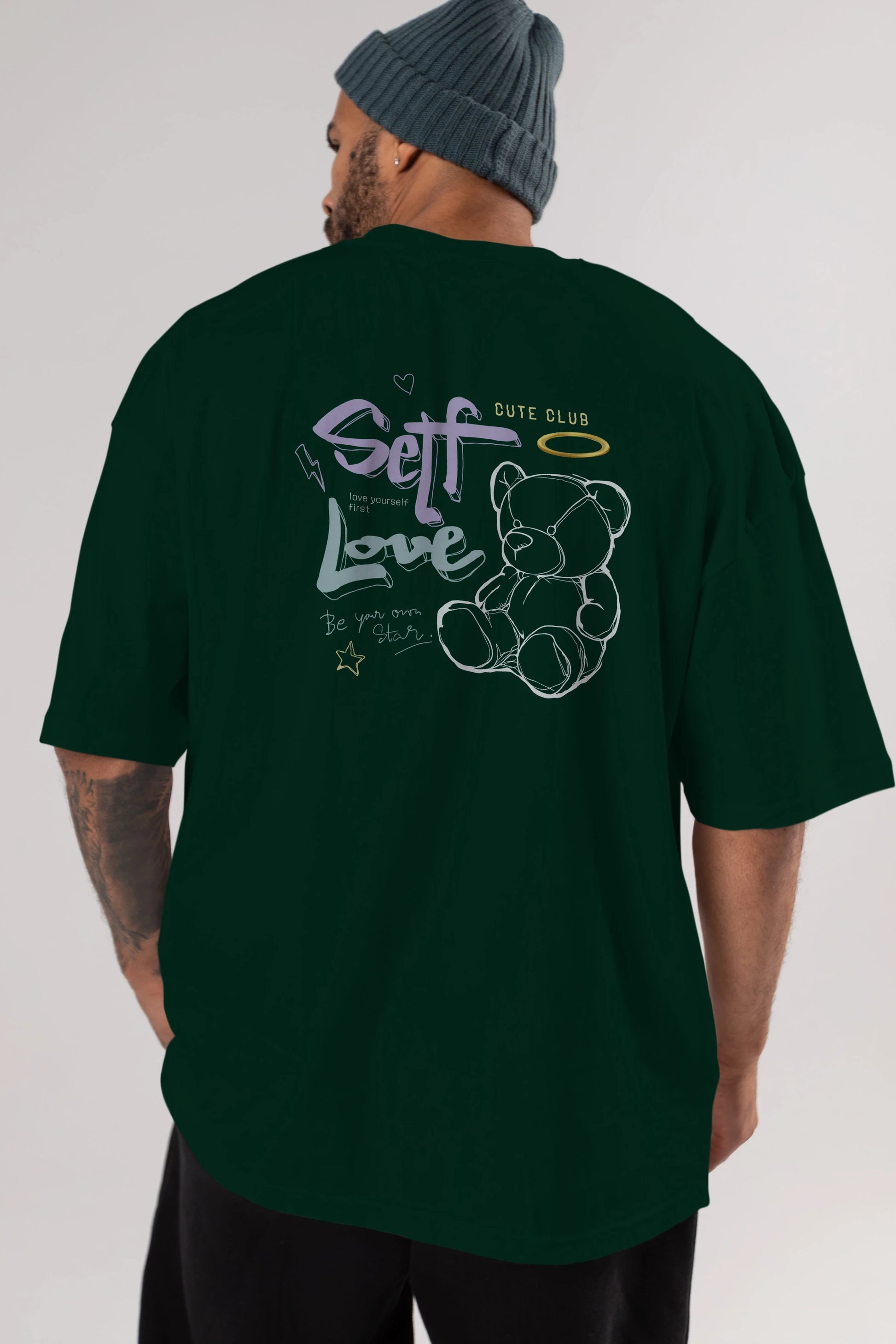 Self Love Bear Arka Baskılı Oversize t-shirt Erkek Kadın Unisex