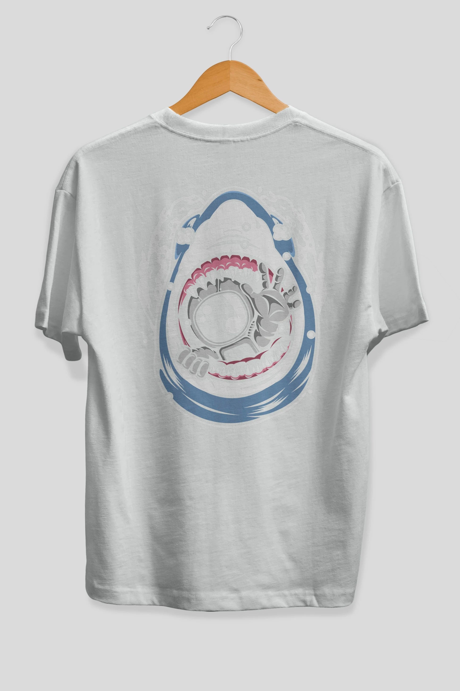 Astronaut Shark Arka Baskılı Oversize t-shirt Erkek Kadın Unisex