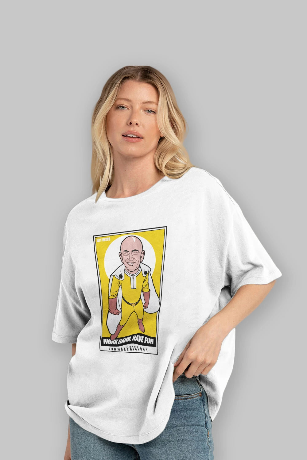 Jeff Bezos Saitama Ön Baskılı Oversize t-shirt Erkek Kadın Unisex %100 Pamuk tişort