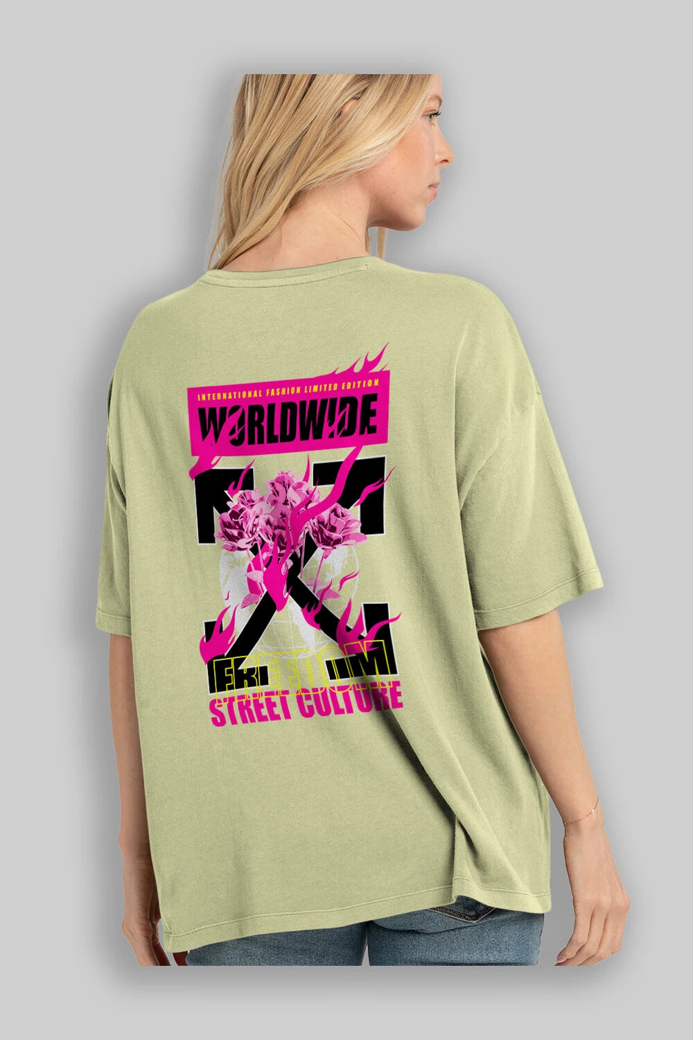 Freedom Street Culture Arka Baskılı Oversize t-shirt Erkek Kadın Unisex
