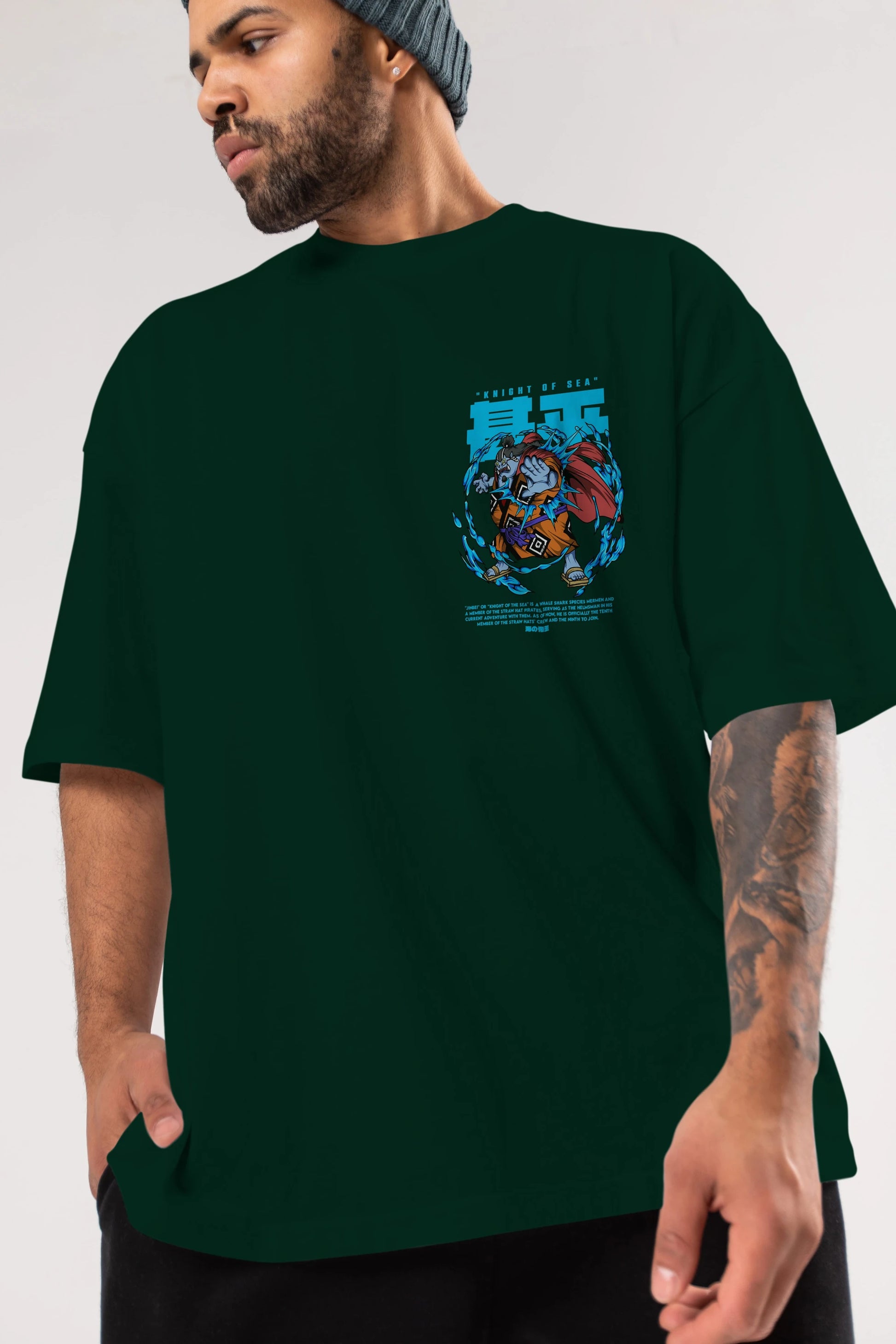 Jinbei Ön Sol Baskılı Oversize t-shirt Erkek Kadın Unisex %100 Pamuk Bisiklet Yaka tişort