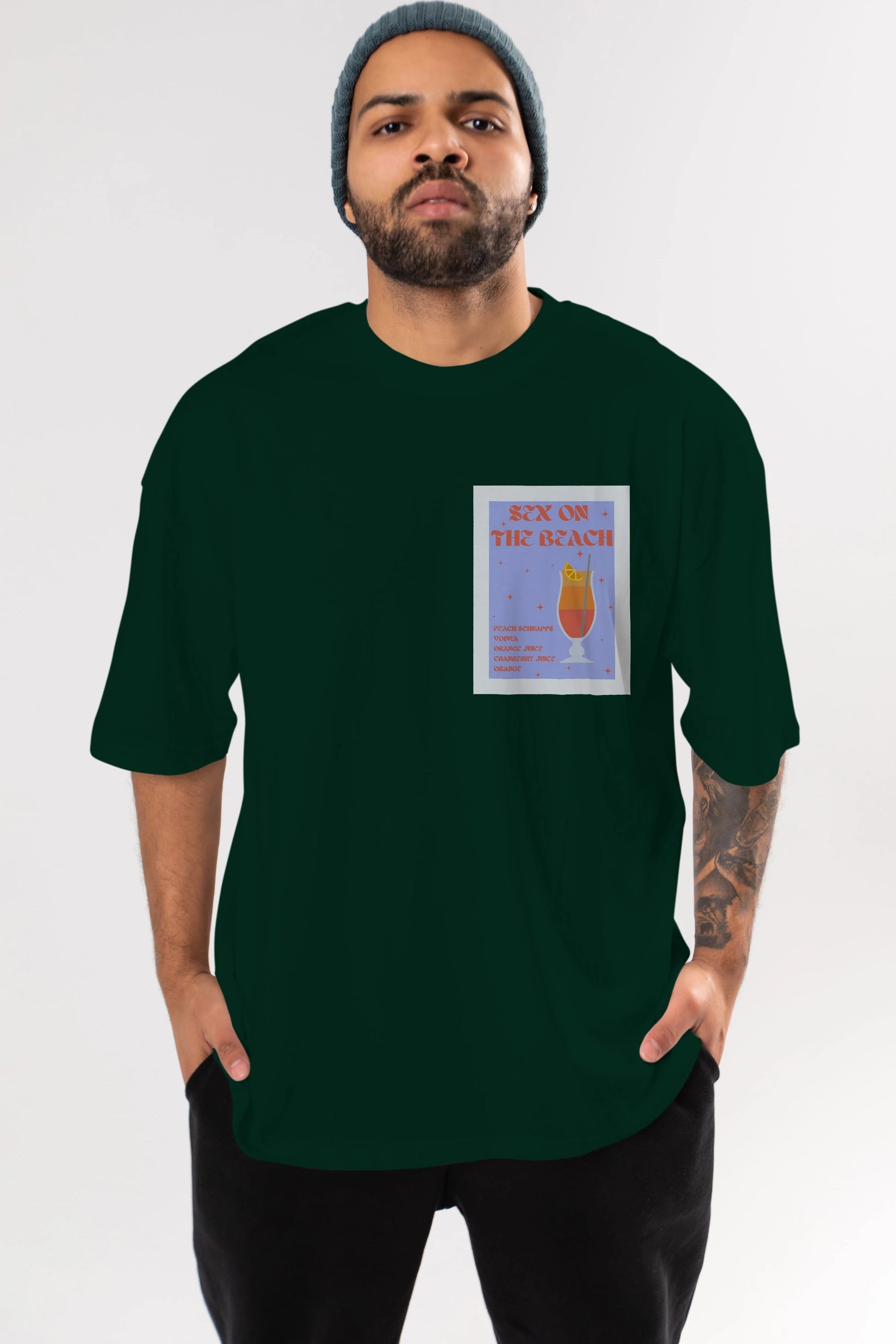 Sex On The Beach Ön Sol Baskılı Oversize t-shirt Erkek Kadın Unisex %100 Pamuk Bisiklet Yaka tişort