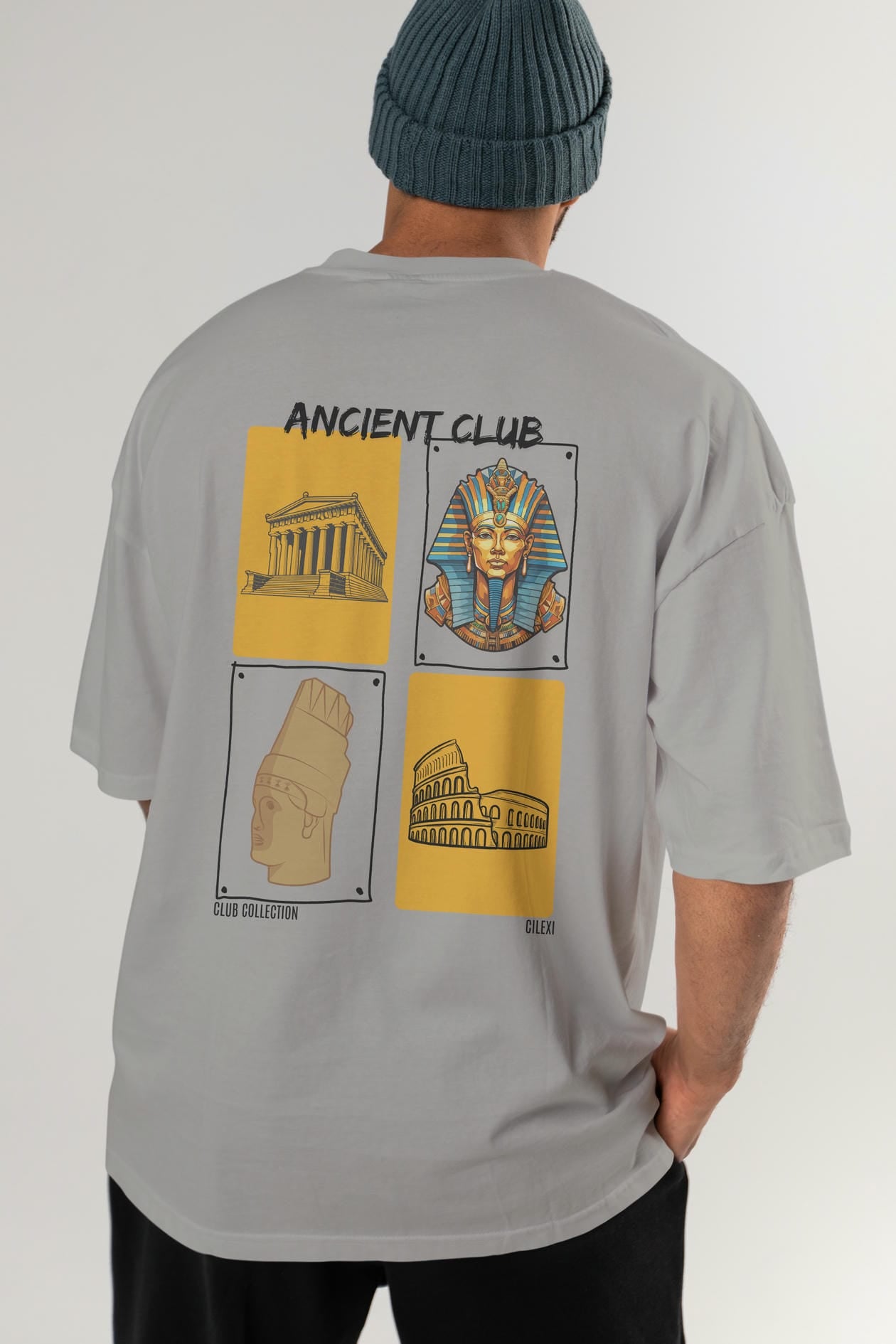 Ancient Club Arka Baskılı Oversize t-shirt Erkek Kadın %100 Pamuk Bisiklet Yaka tişort