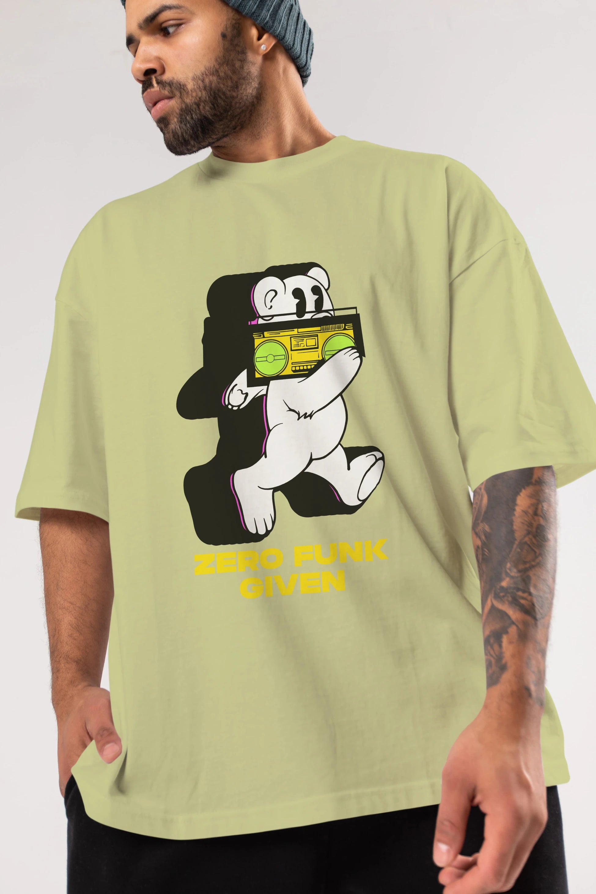 Zero Funk Given Bear Ön Baskılı Oversize t-shirt Erkek Kadın Unisex