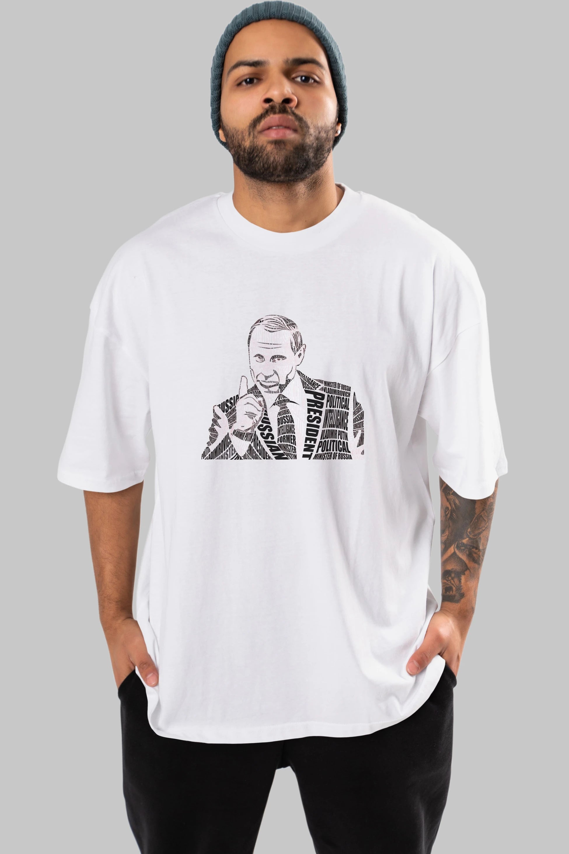 Putin Calligram Ön Baskılı Oversize t-shirt %100 pamuk Erkek Kadın Unisex