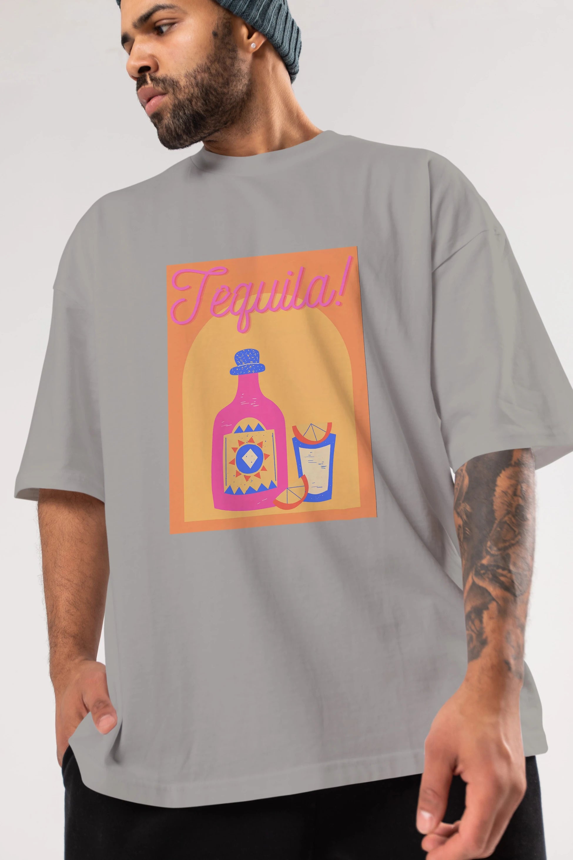 Tequila Ön Baskılı Oversize t-shirt Erkek Kadın Unisex %100 Pamuk Bisiklet Yaka tişort