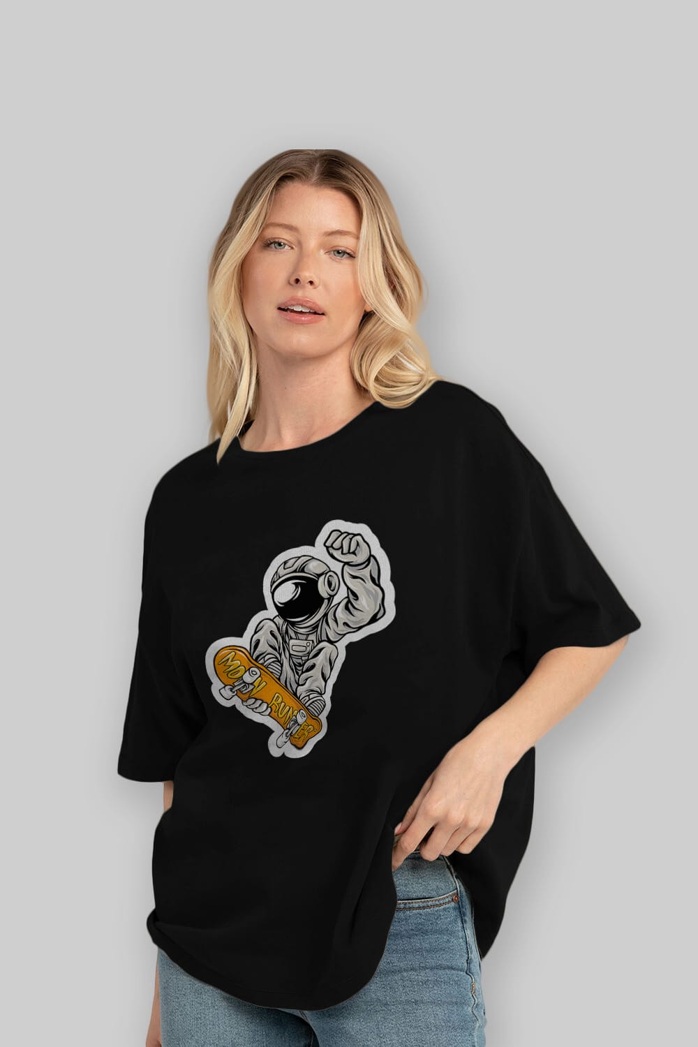 Moon Runner Sticker Ön Baskılı Oversize t-shirt Erkek Kadın Unisex
