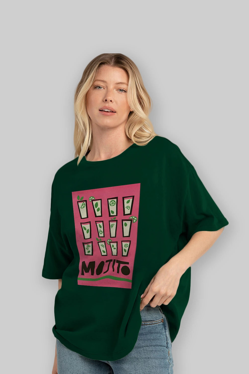 Mojito Ön Baskılı Oversize t-shirt Erkek Kadın Unisex %100 Pamuk Bisiklet Yaka tişort