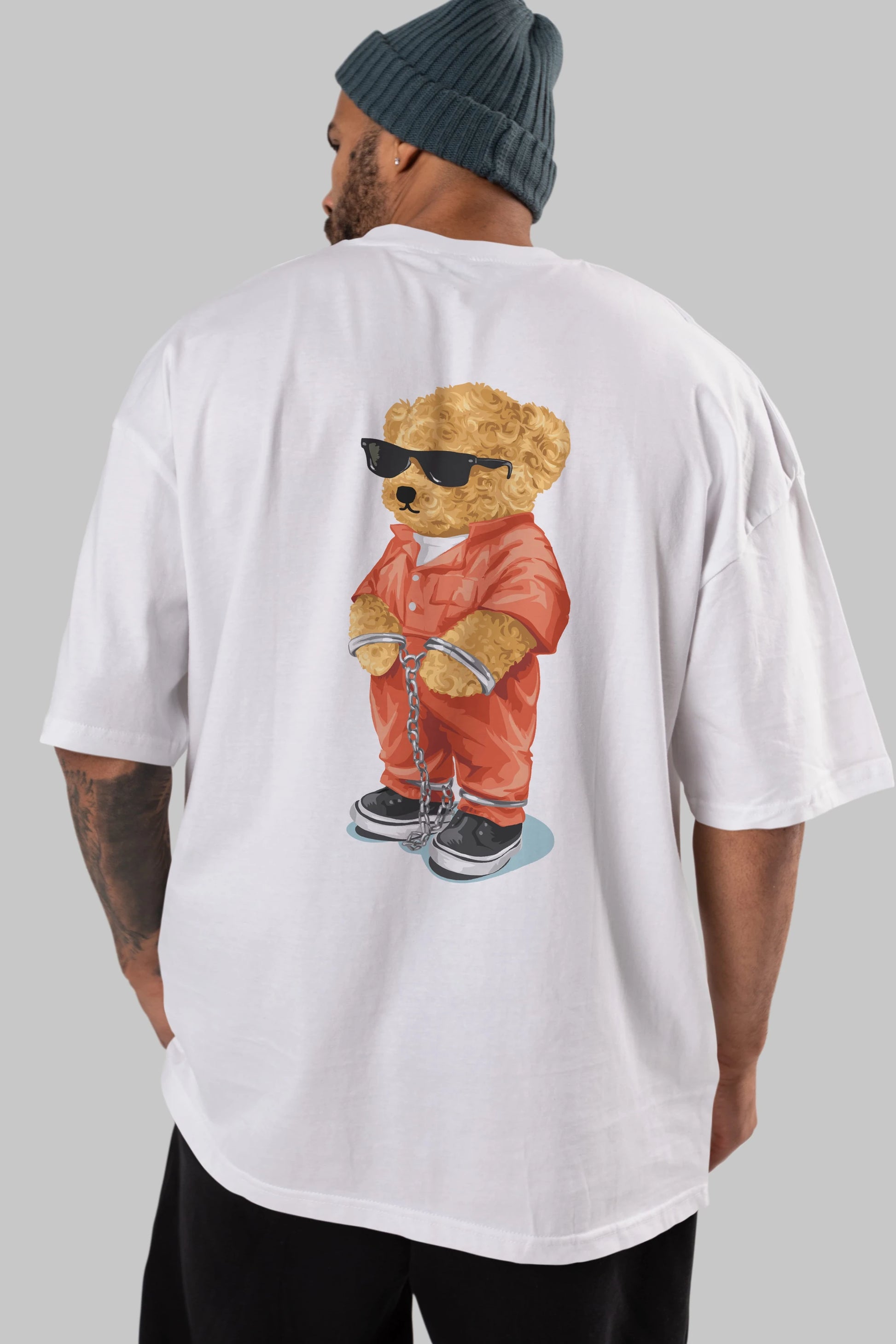 Teddy Bear Kodes Arka Baskılı Oversize t-shirt Erkek Kadın Unisex %100 Pamuk