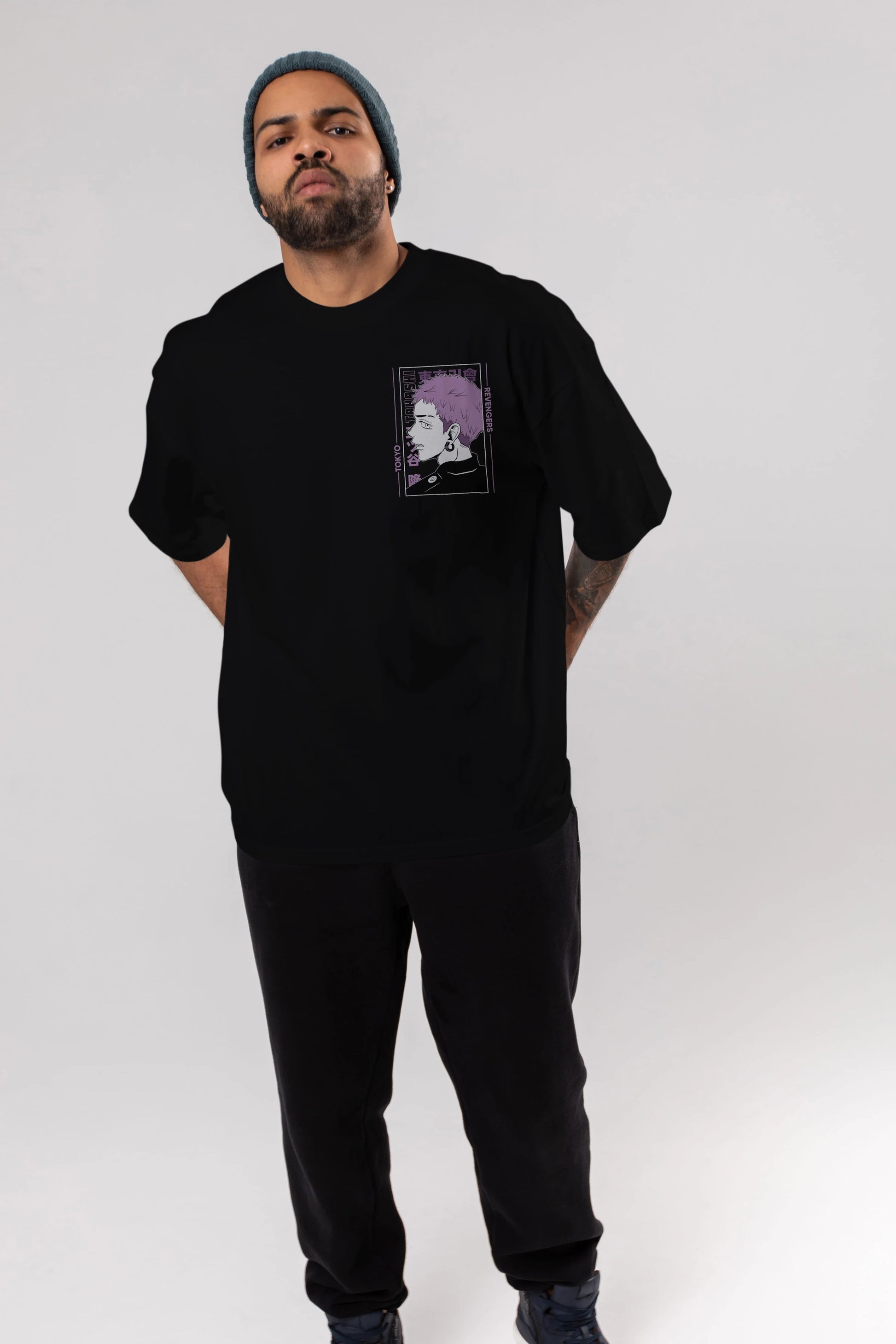 Takashi Mitsuya Ön Sol Baskılı Oversize t-shirt Erkek Kadın Unisex %100 Pamuk Bisiklet Yaka tişort
