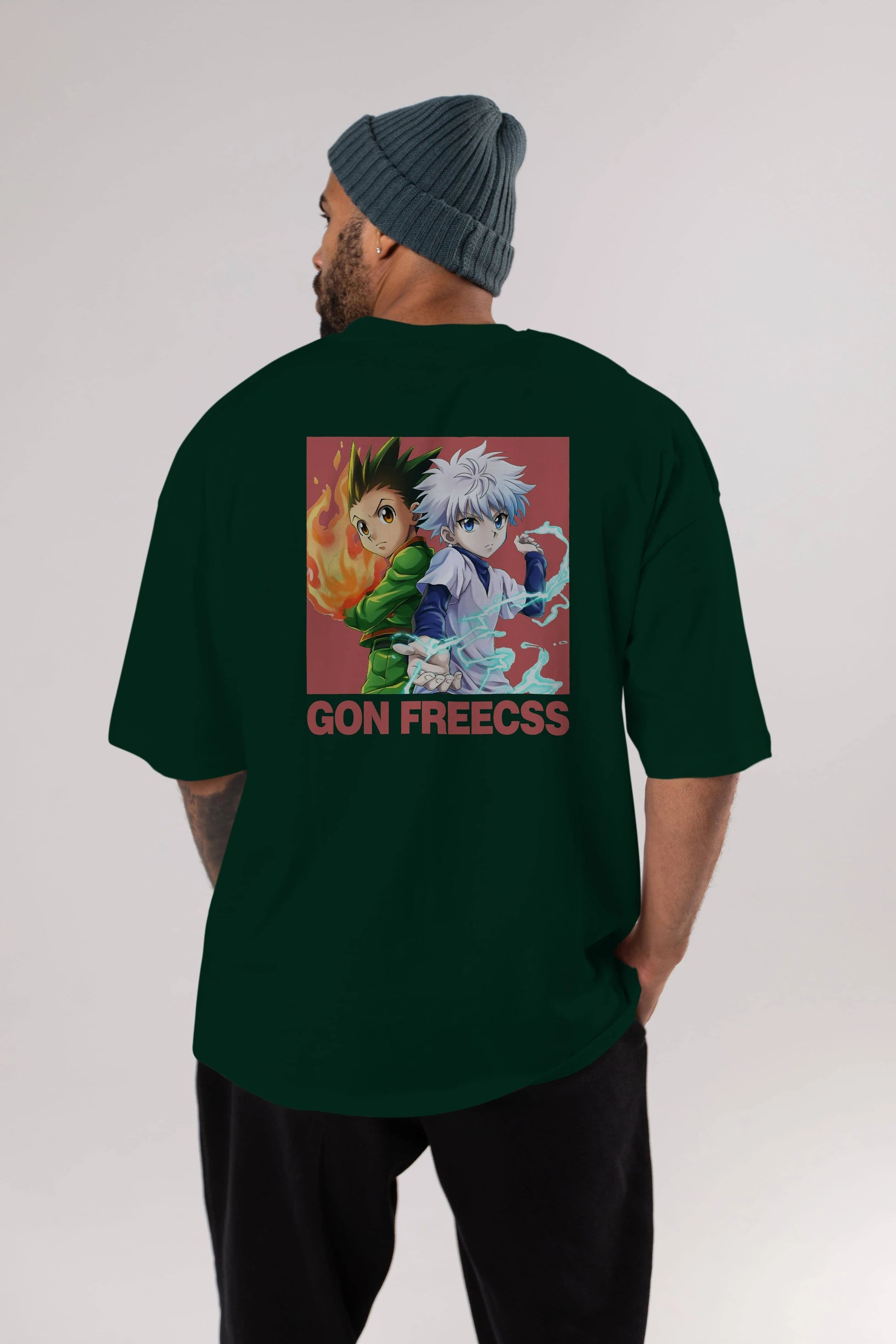 Gon Freecss HUNTER X HUNTER 4 Anime Arka Baskılı Oversize t-shirt Erkek Kadın Unisex