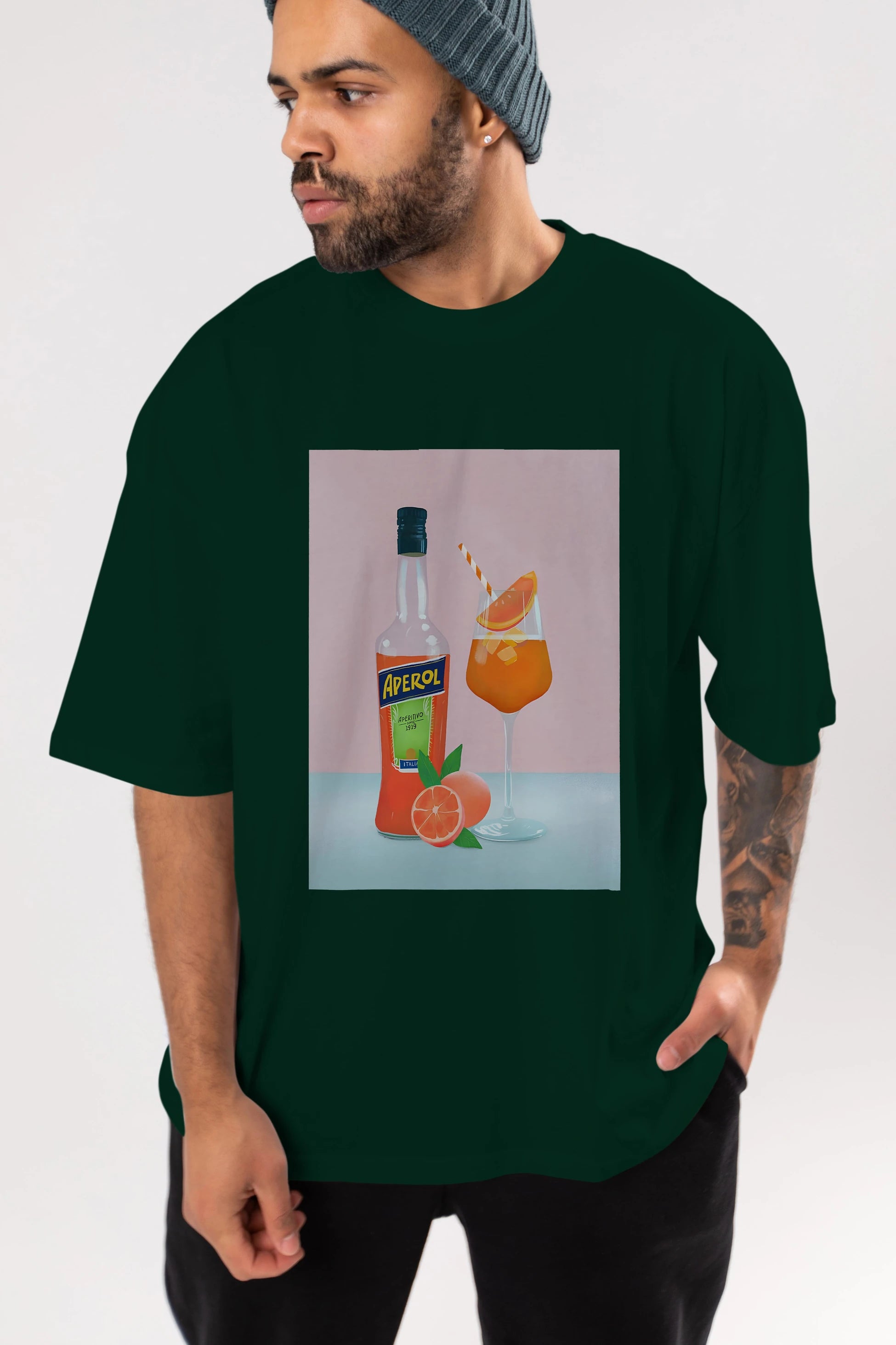 Aperol Spritz 3 Ön Baskılı Oversize t-shirt Erkek Kadın Unisex %100 Pamuk Bisiklet Yaka tişort