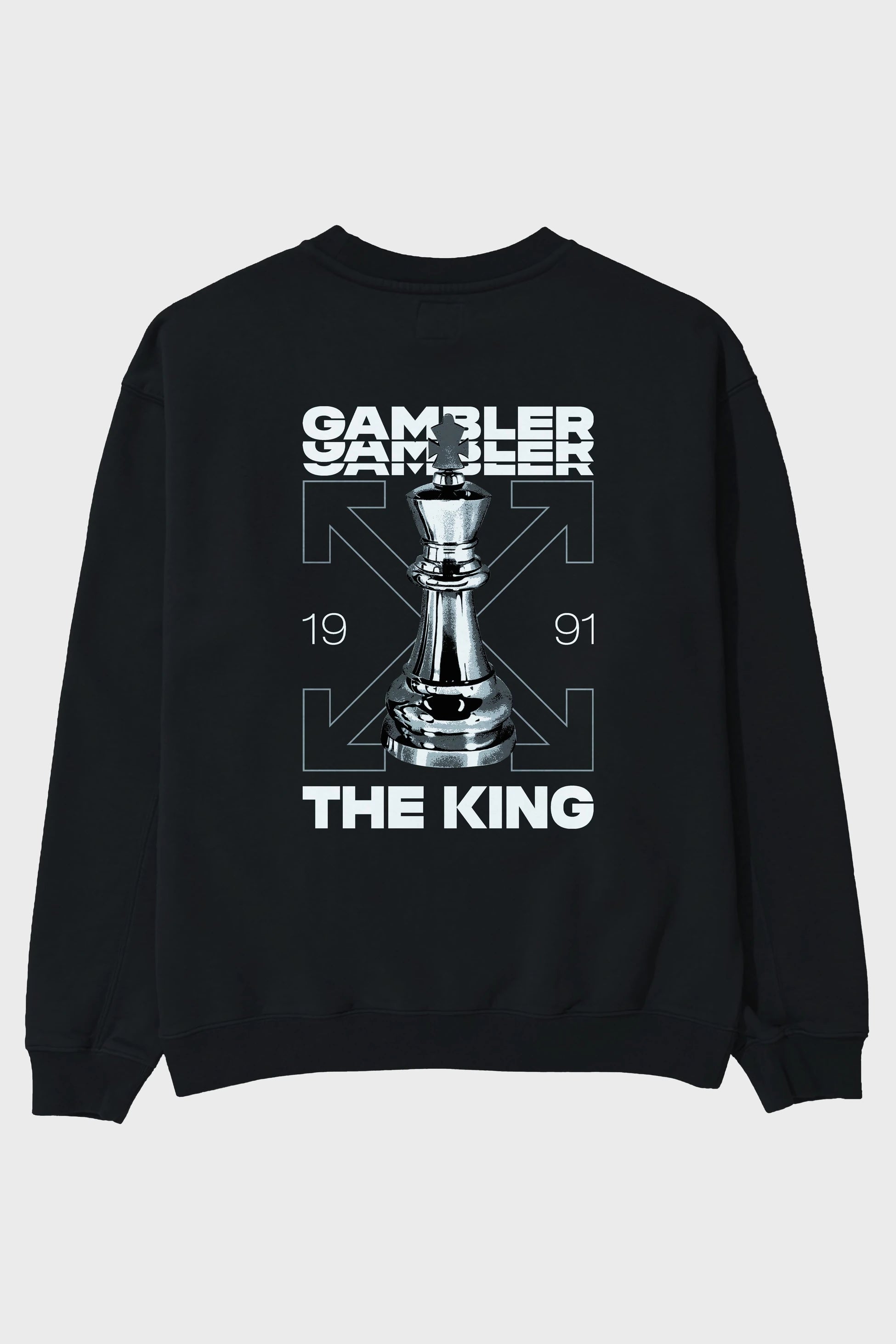 Gambler The King Arka Baskılı Oversize Sweatshirt Erkek Kadın Unisex