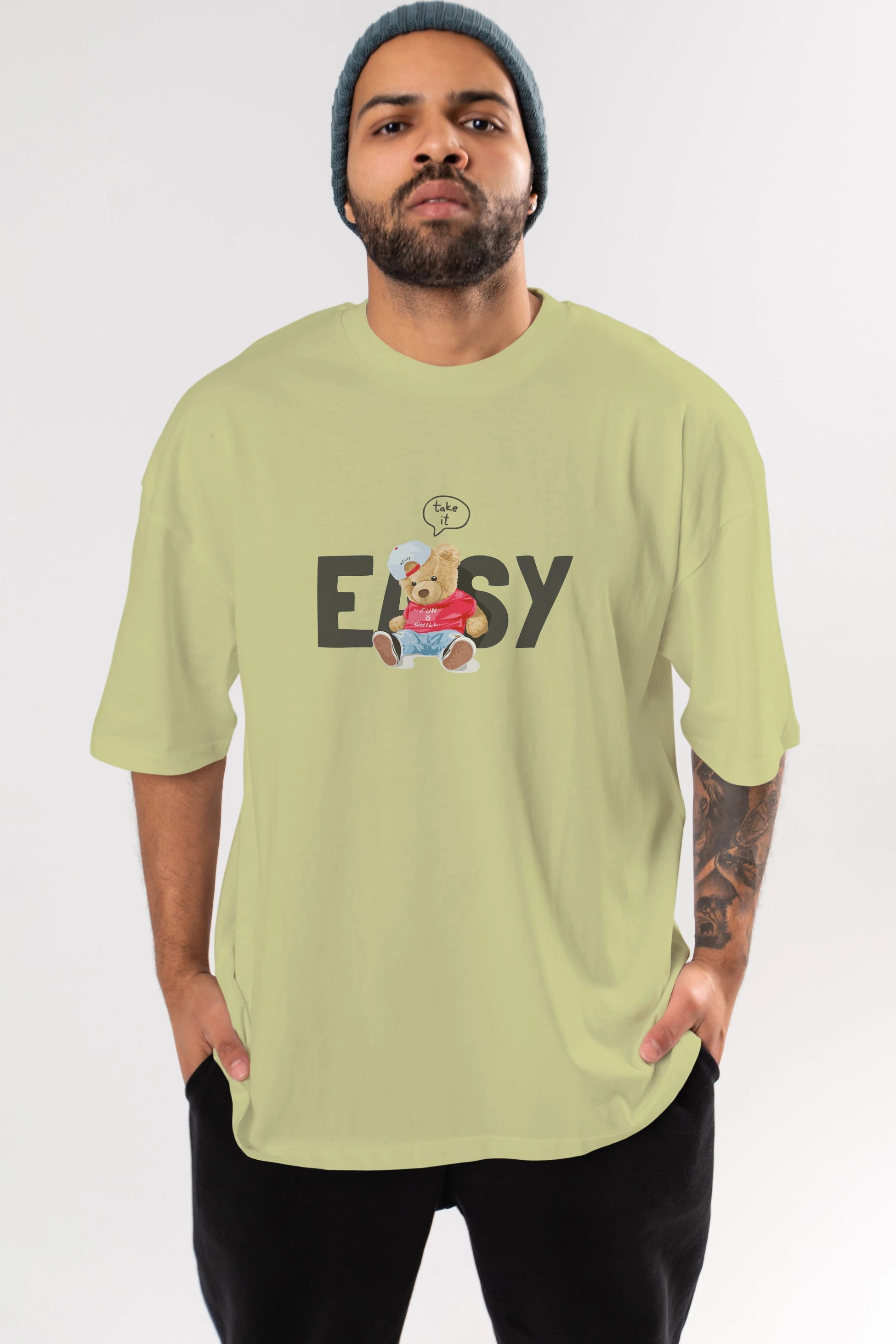 Teddy Bear Easy Ön Baskılı Oversize t-shirt Erkek Kadın Unisex %100 Pamuk