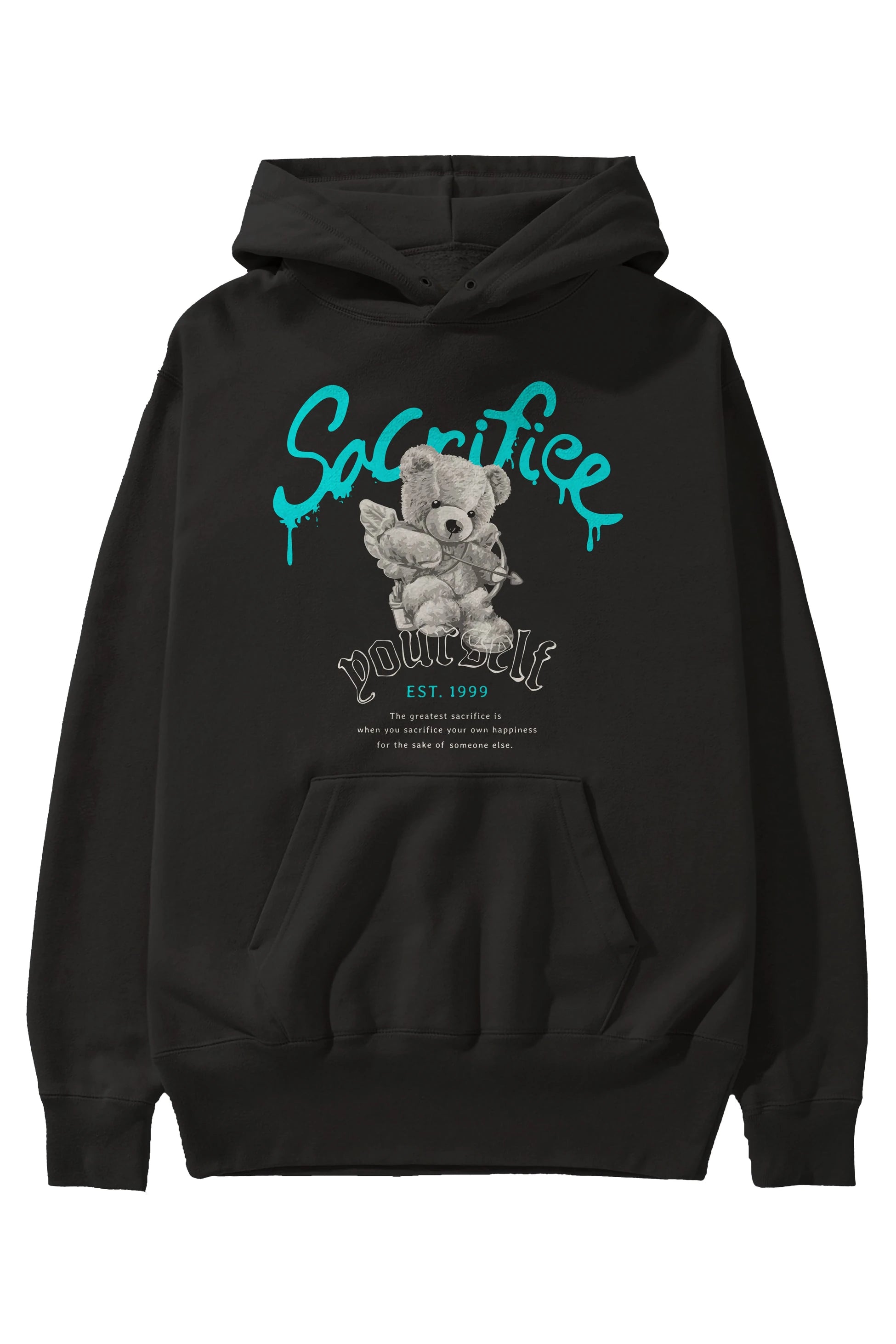 Sacrifice Yourself Bear Ön Baskılı Hoodie Oversize Kapüşonlu Sweatshirt Erkek Kadın Unisex