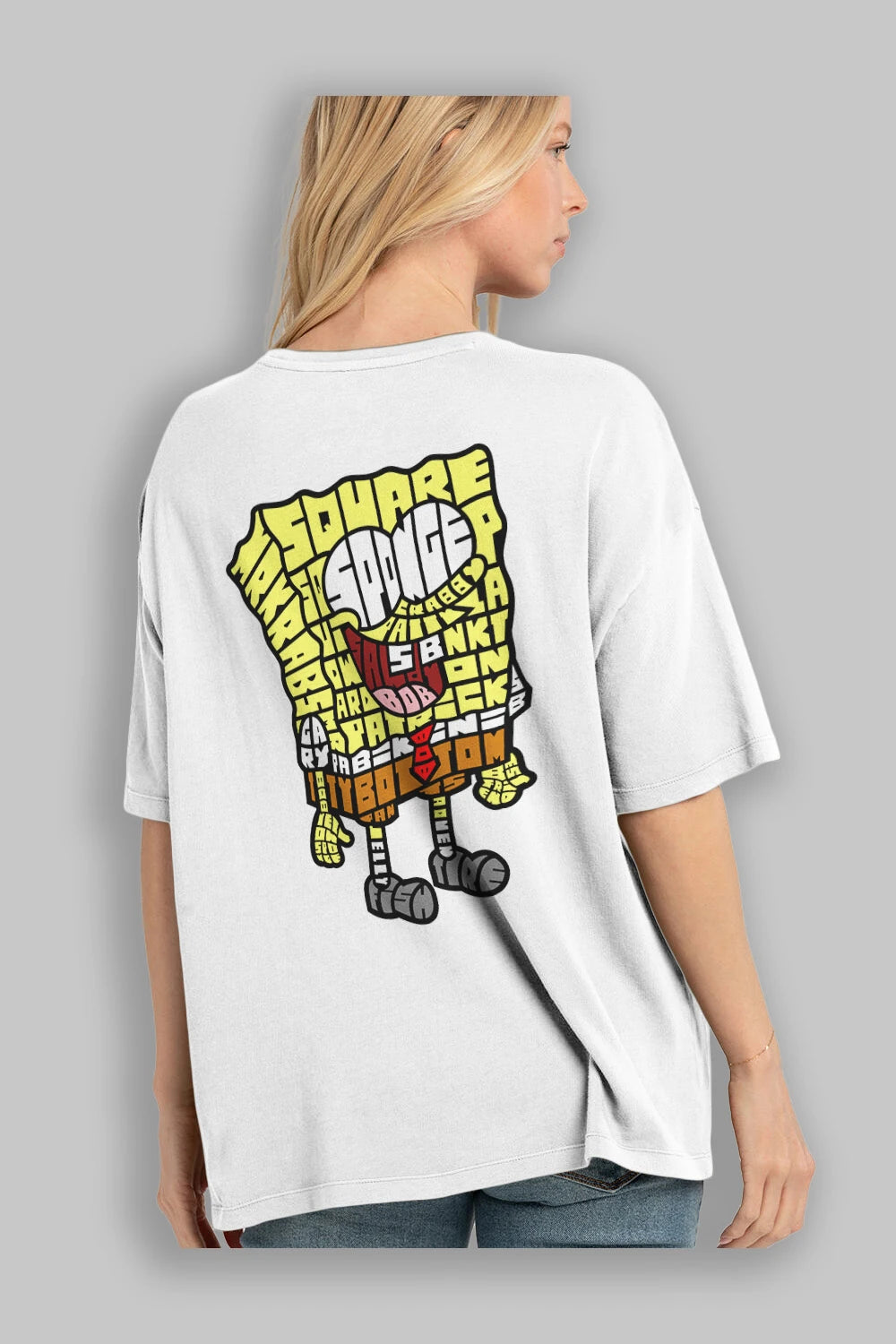 Yellow Sponge Arka Baskılı Oversize t-shirt %100 pamuk Erkek Kadın Unisex