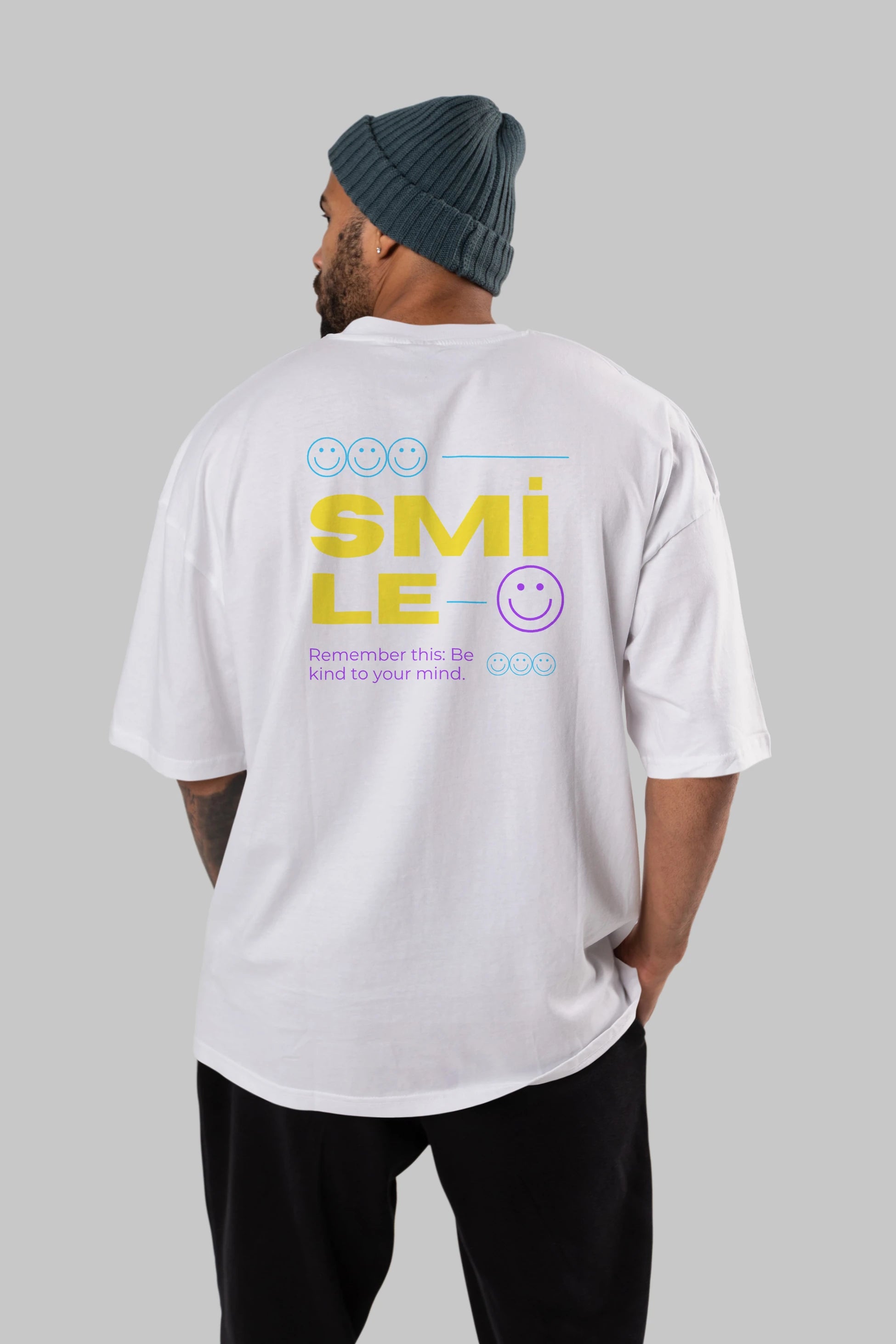 Smile Yazılı 2 Arka Baskılı Oversize t-shirt Erkek Kadın Unisex
