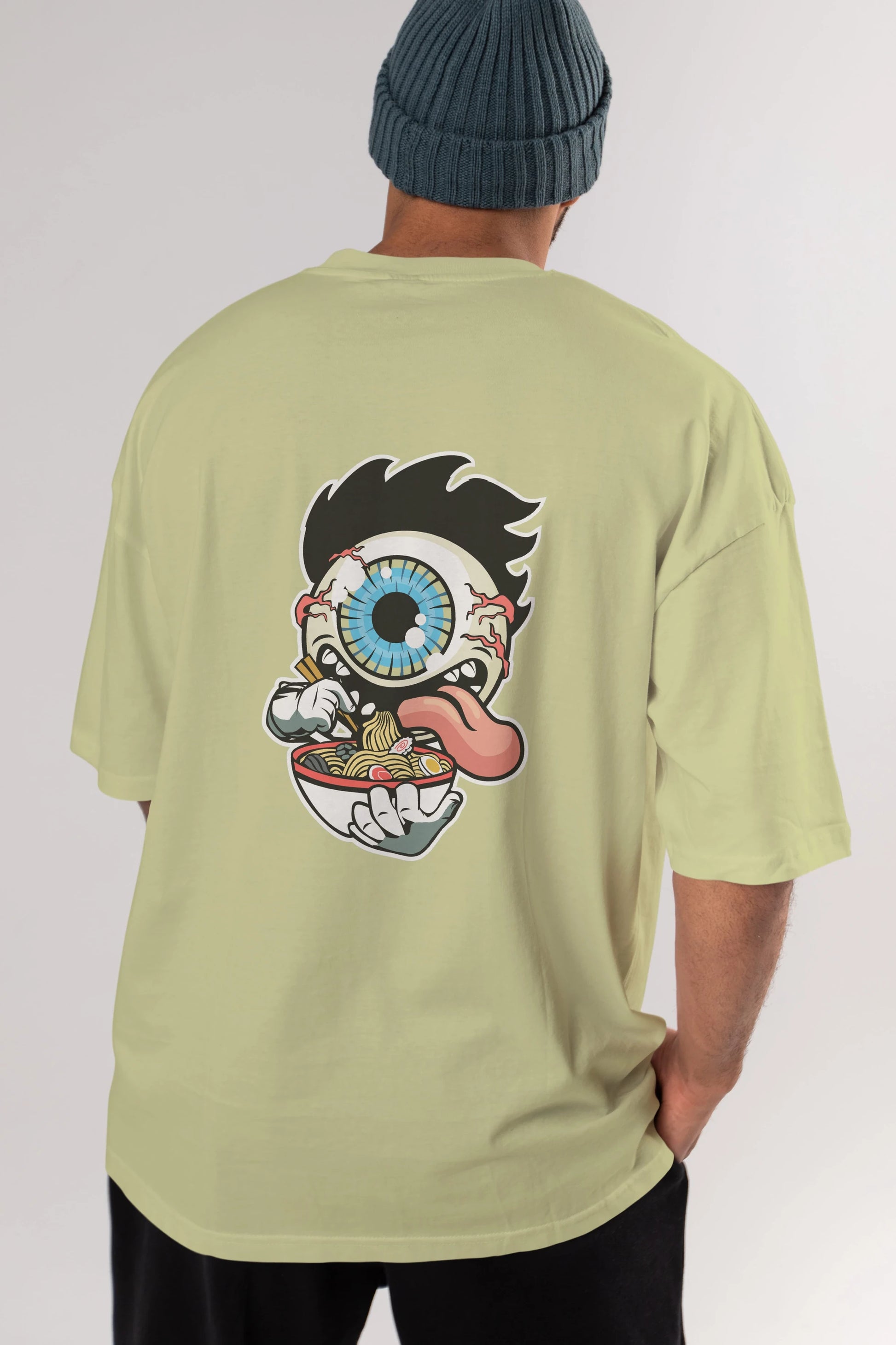 Eyeball Ramen Arka Baskılı Oversize t-shirt Erkek Kadın Unisex %100 Pamuk tişort