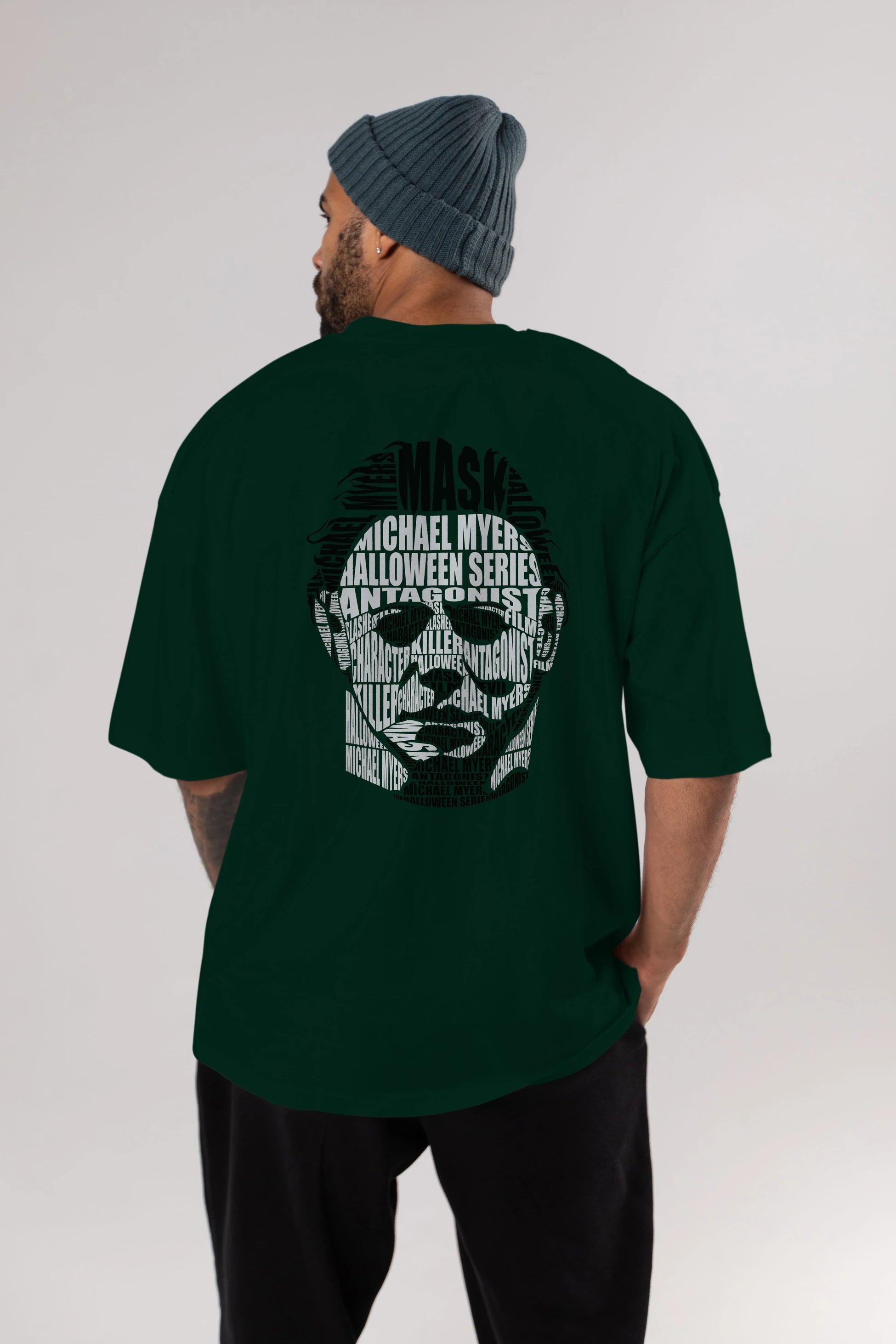 Michael Myers Calligram Arka Baskılı Oversize t-shirt %100 pamuk Erkek Kadın Unisex
