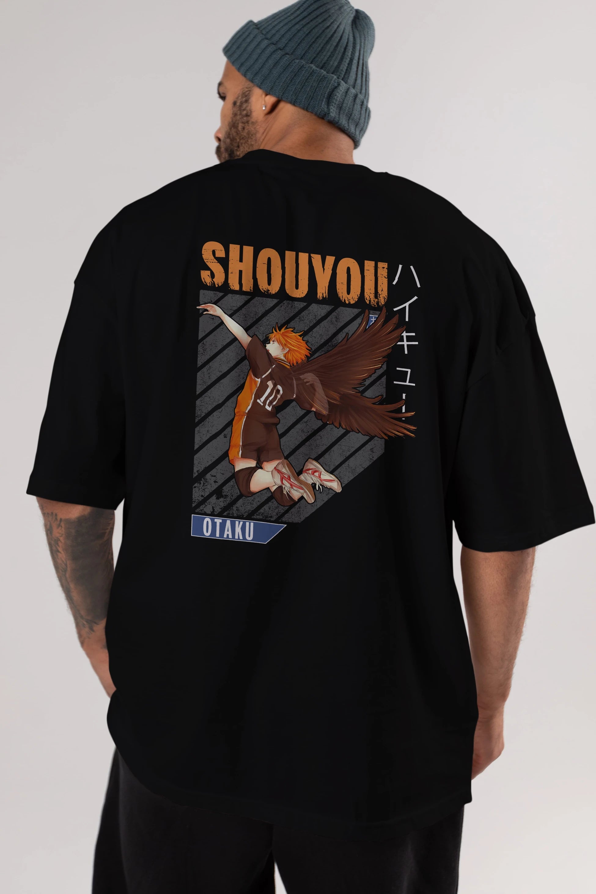 Shouyou Hinata 10 Anime Arka Baskılı Oversize t-shirt Erkek Kadın Unisex