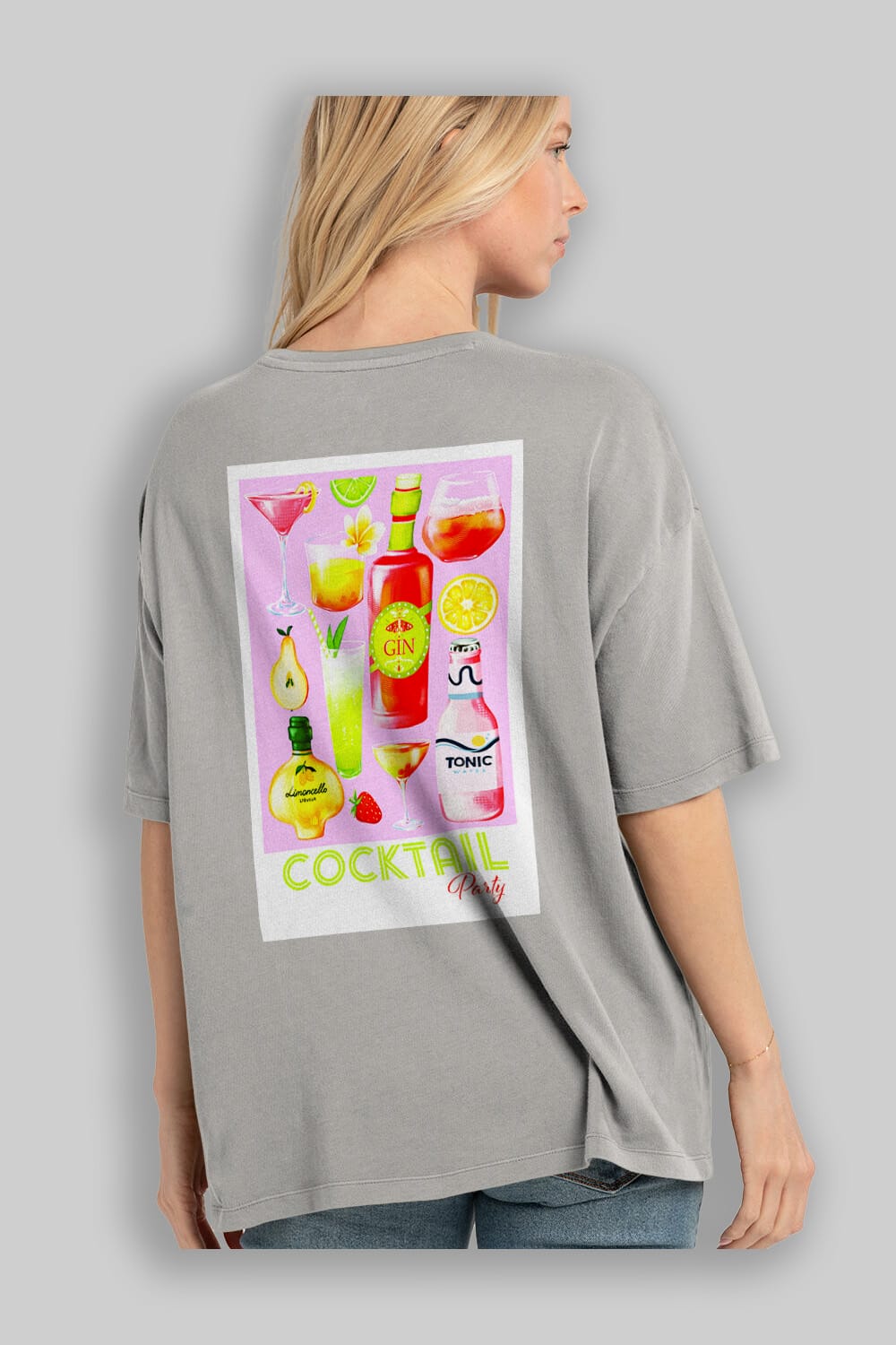 Cocktail Party Arka Baskılı Oversize t-shirt Erkek Kadın Unisex %100 Pamuk Bisiklet Yaka tişort