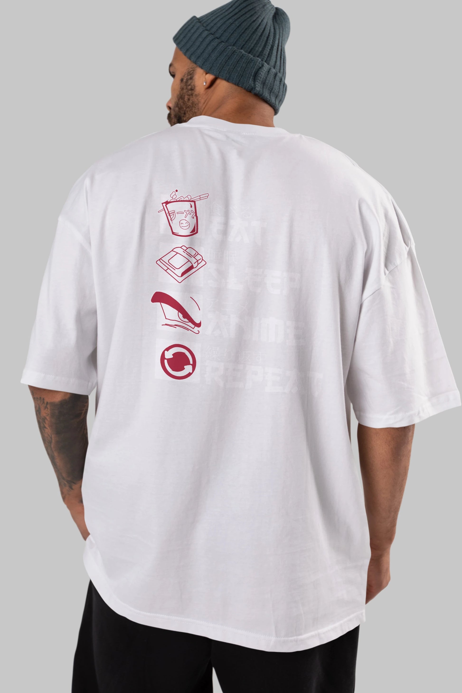 Eat, Sleep, Anime, Repeat Anime Arka Baskılı Oversize t-shirt Erkek Kadın Unisex