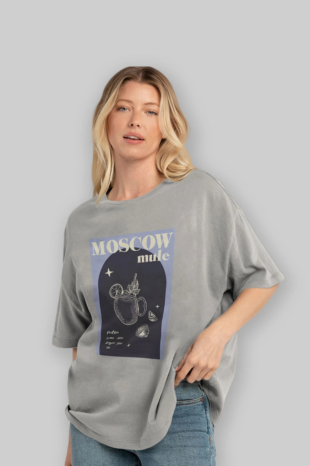 Moscow Mule Ön Baskılı Oversize t-shirt Erkek Kadın Unisex %100 Pamuk Bisiklet Yaka tişort