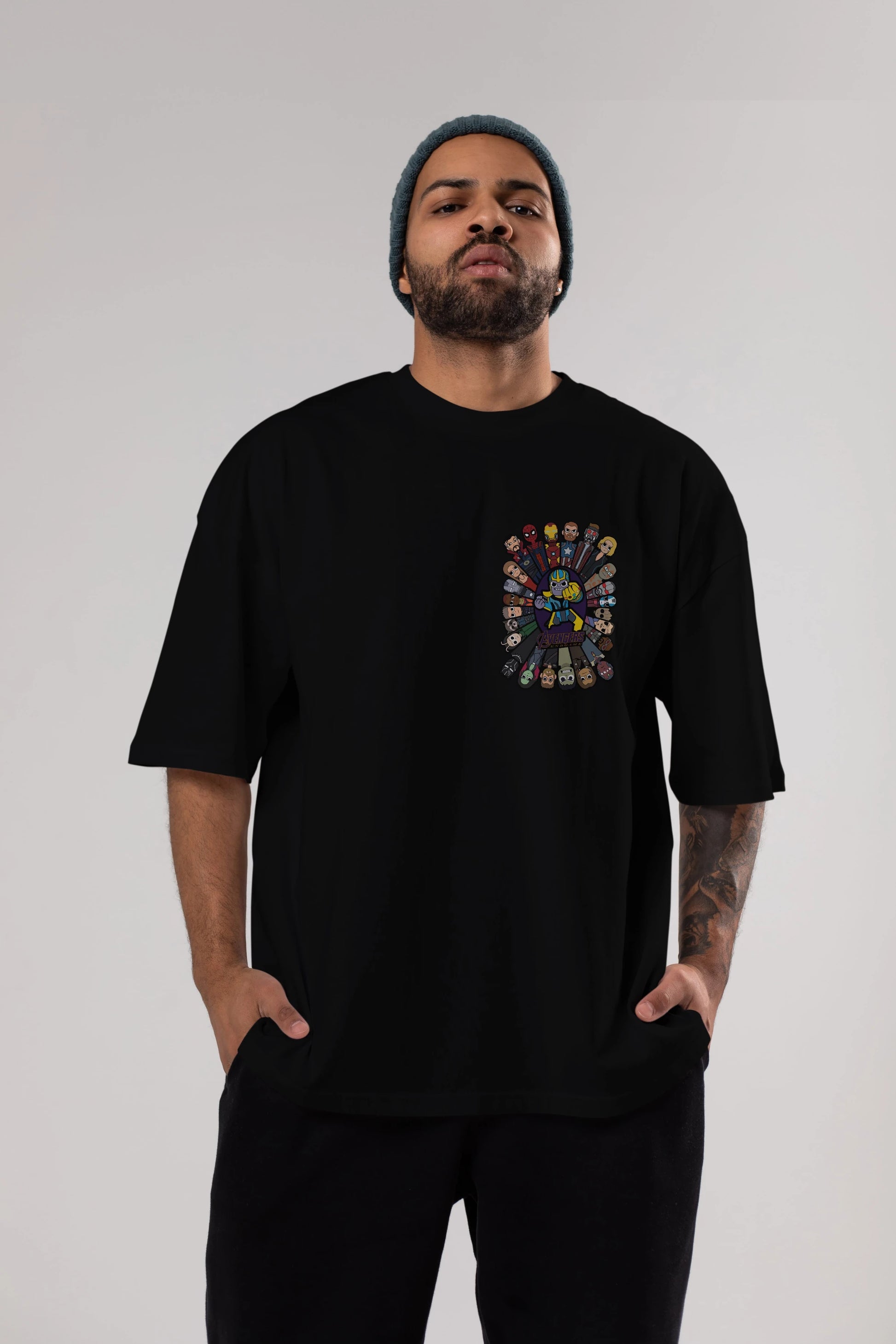 The Avengers (2) Ön Sol Baskılı Oversize t-shirt Erkek Kadın Unisex %100 Pamuk Bisiklet Yaka tişort