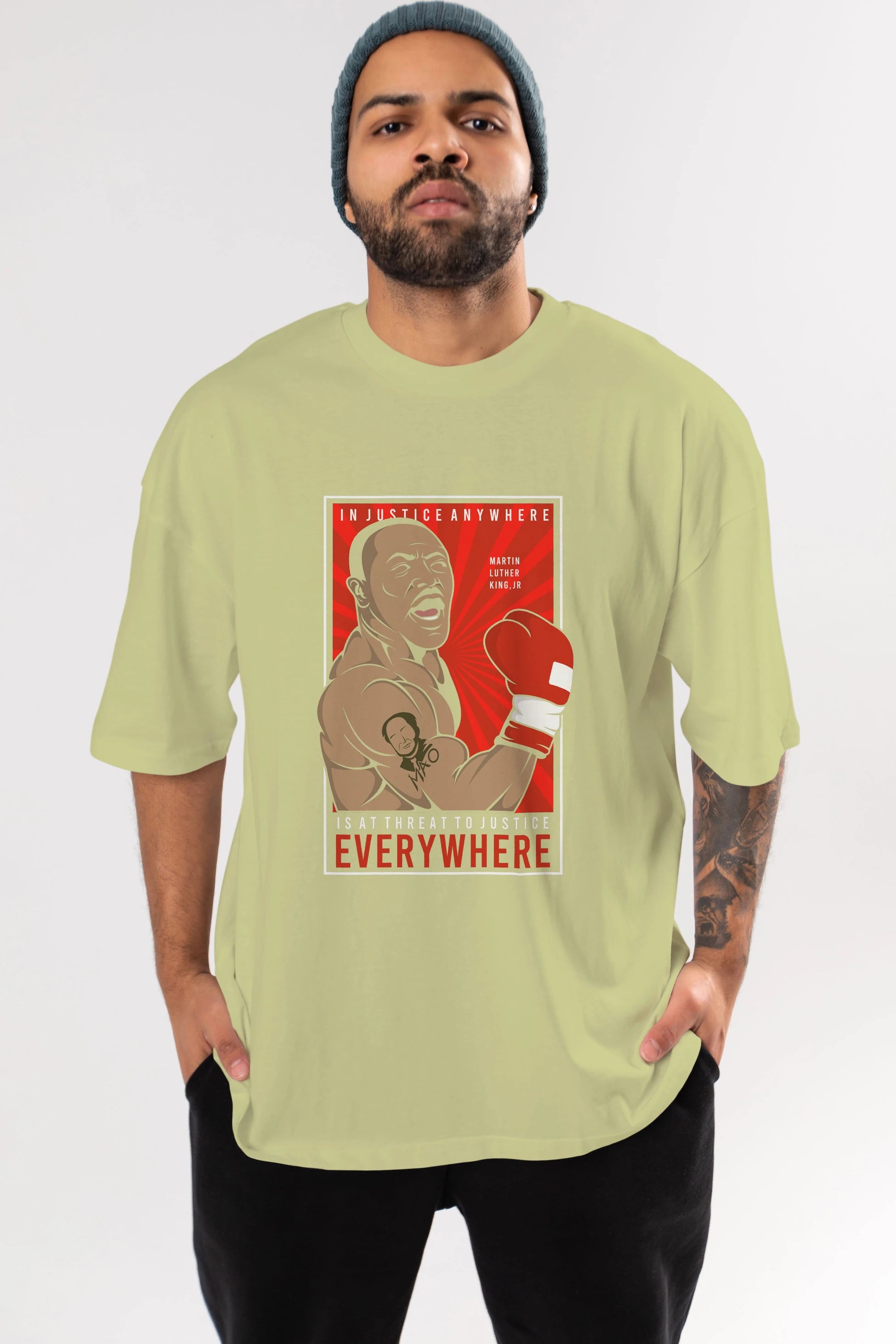 Luther King Boxer Ön Baskılı Oversize t-shirt Erkek Kadın Unisex %100 Pamuk tişort