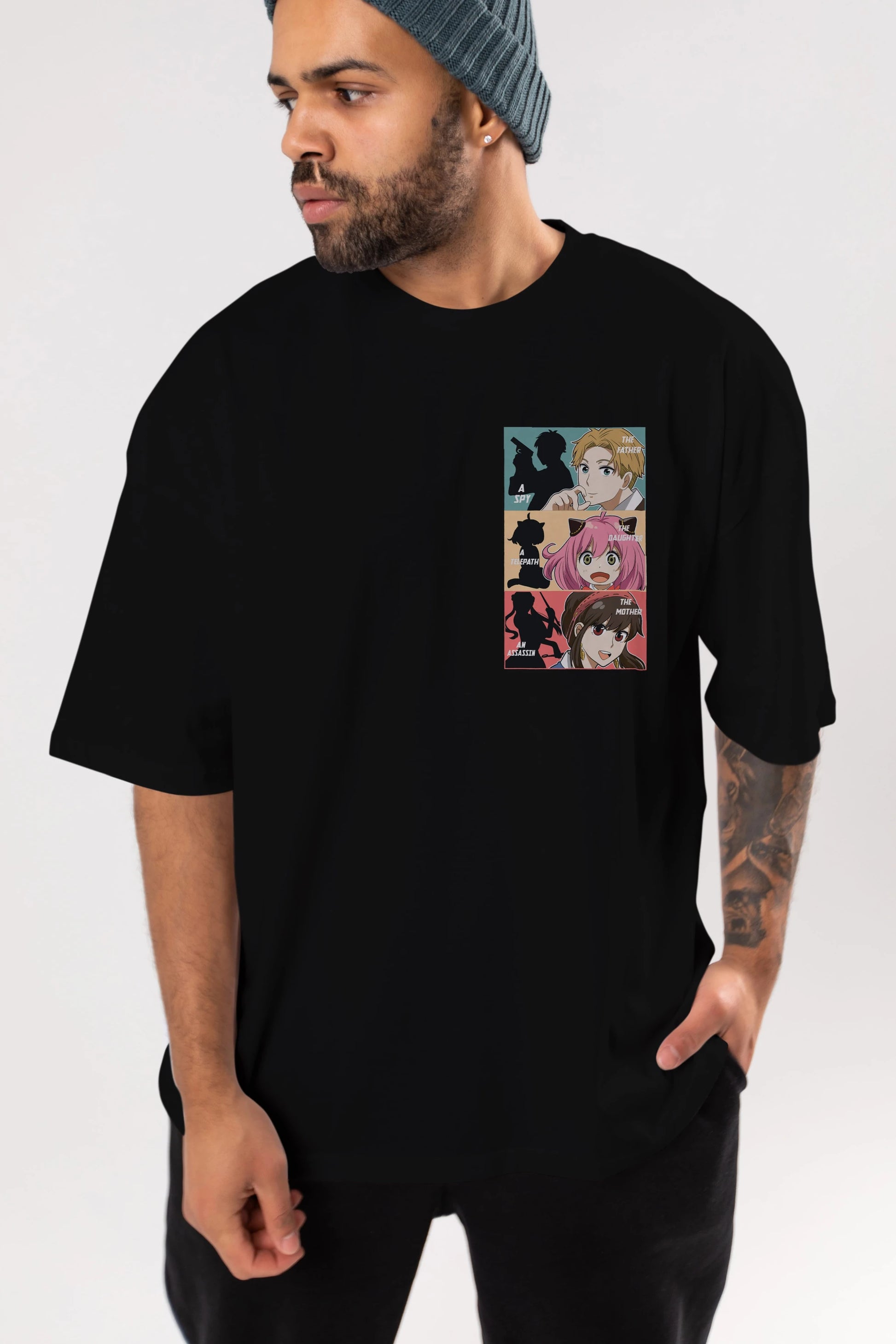 SPY X FAMILY Ön Sol Baskılı Oversize t-shirt Erkek Kadın Unisex %100 Pamuk Bisiklet Yaka tişort