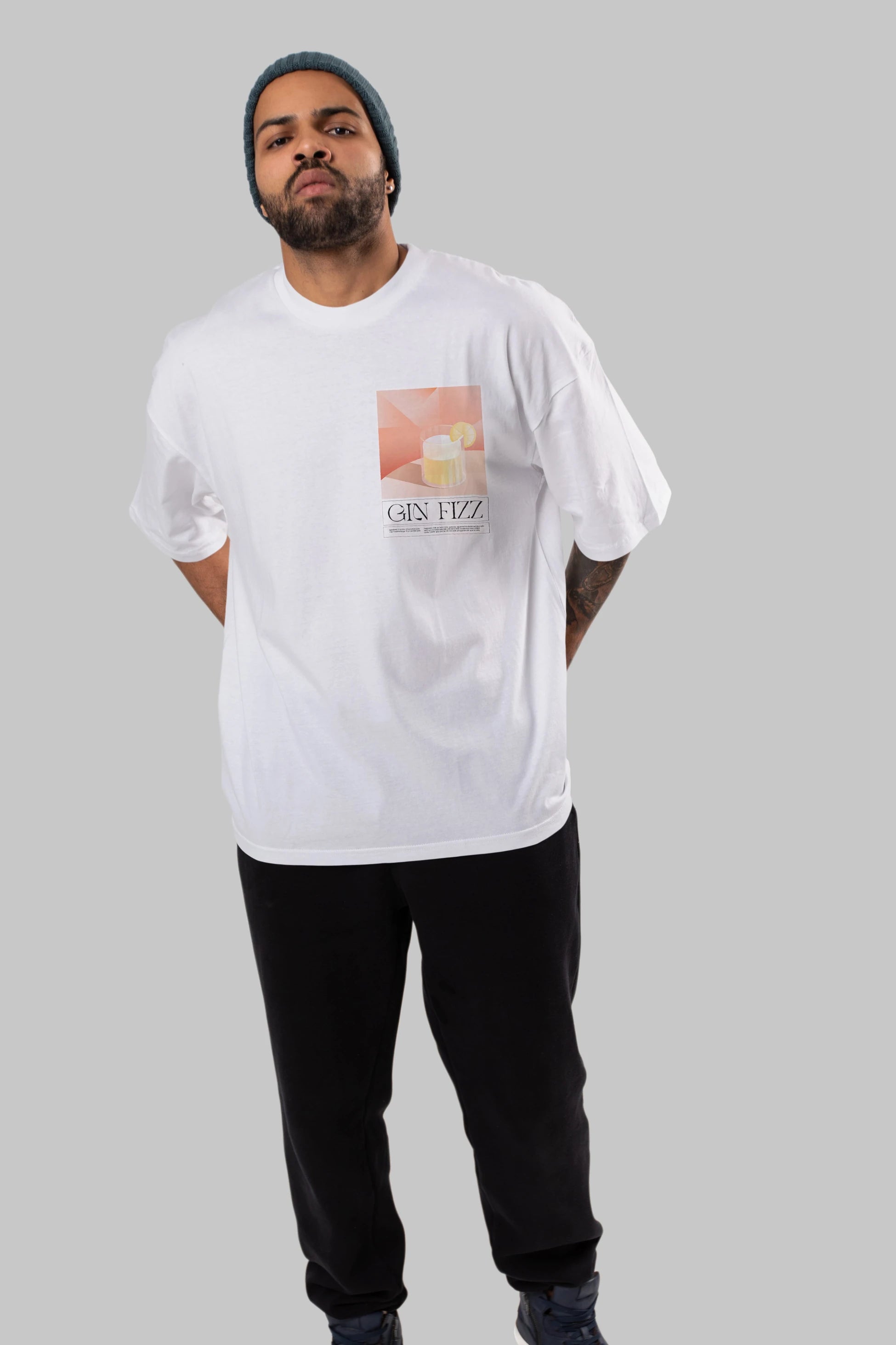 Gin Fizz Ön Sol Baskılı Oversize t-shirt Erkek Kadın Unisex %100 Pamuk Bisiklet Yaka tişort