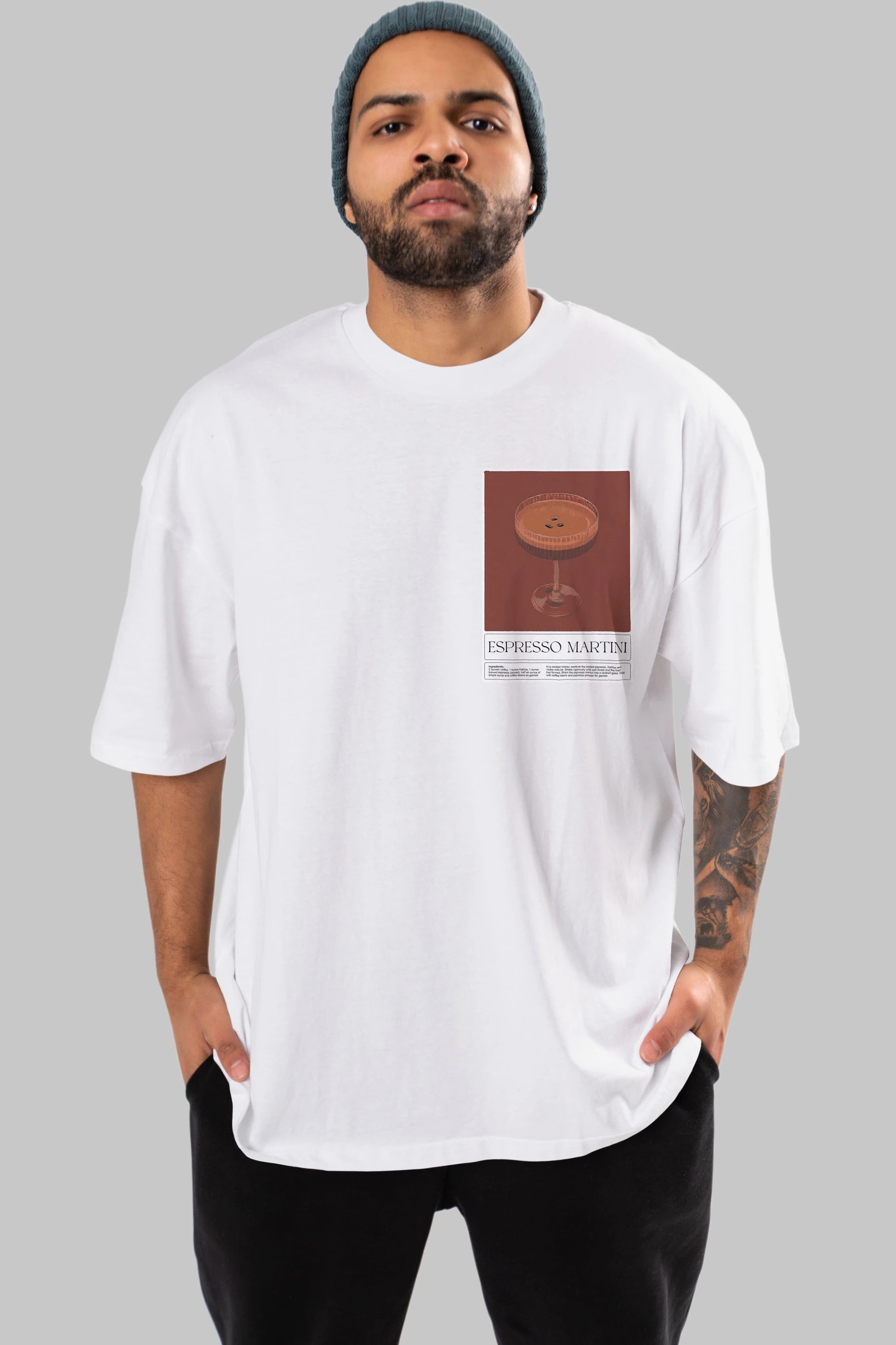 Espresso Martini Ön Sol Baskılı Oversize t-shirt Erkek Kadın Unisex %100 Pamuk Bisiklet Yaka tişort