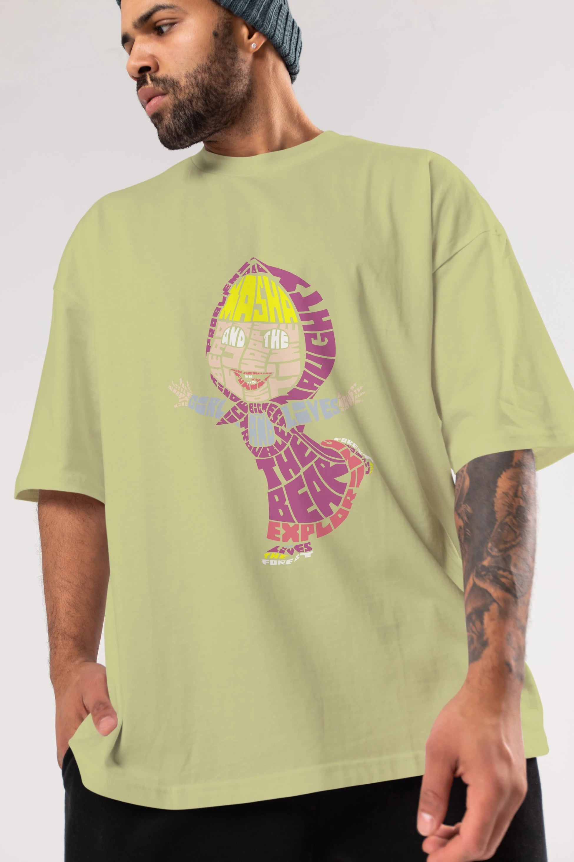 Masha And The Bear Ön Baskılı Oversize t-shirt %100 pamuk Erkek Kadın Unisex