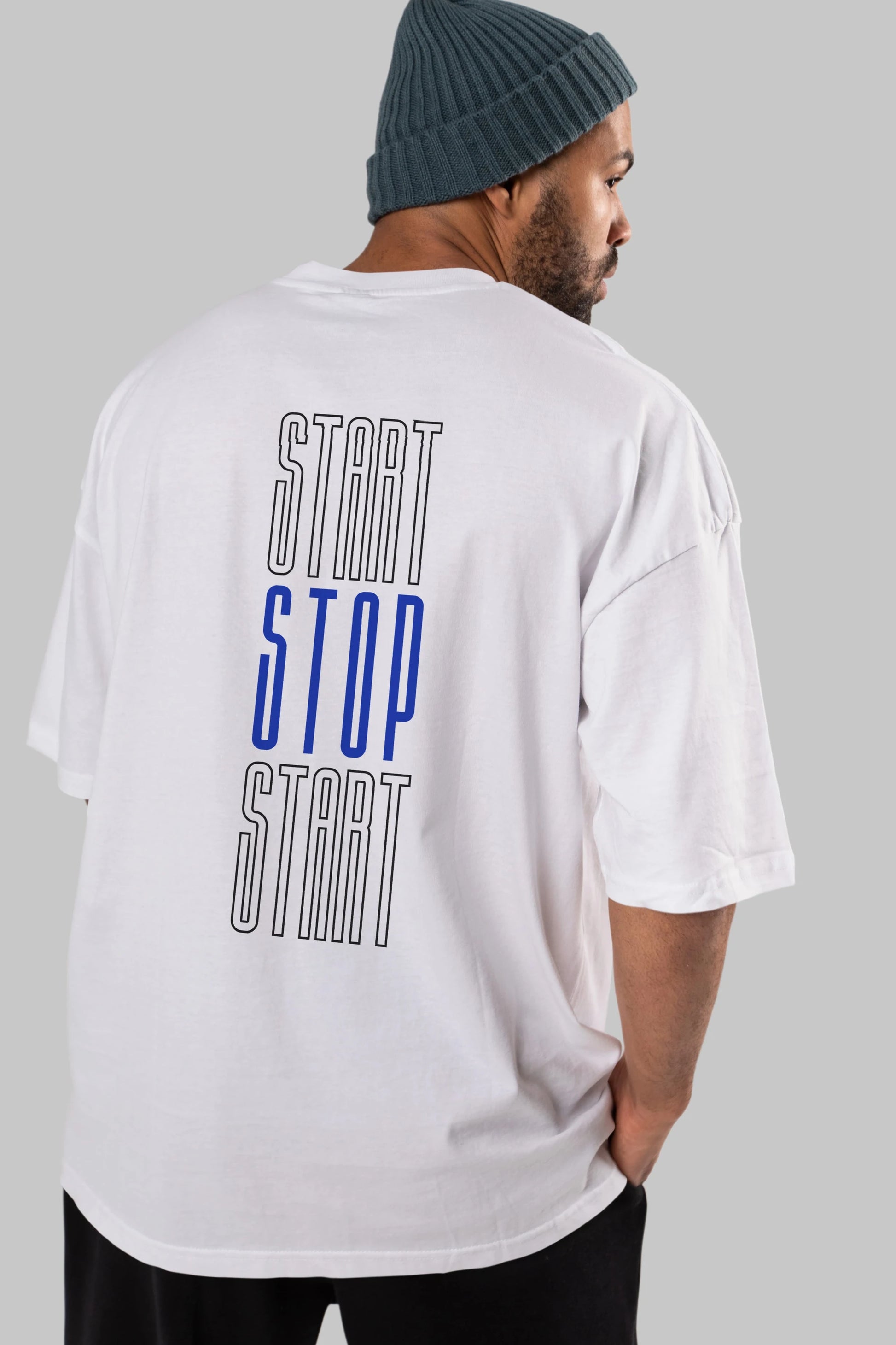 Start Stop Start Yazılı Arka Baskılı Oversize t-shirt Erkek Kadın Unisex