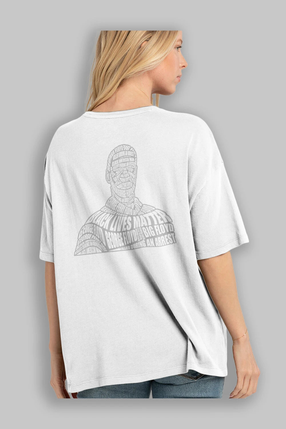 George Floyd Calligram Arka Baskılı Oversize t-shirt %100 pamuk Erkek Kadın Unisex