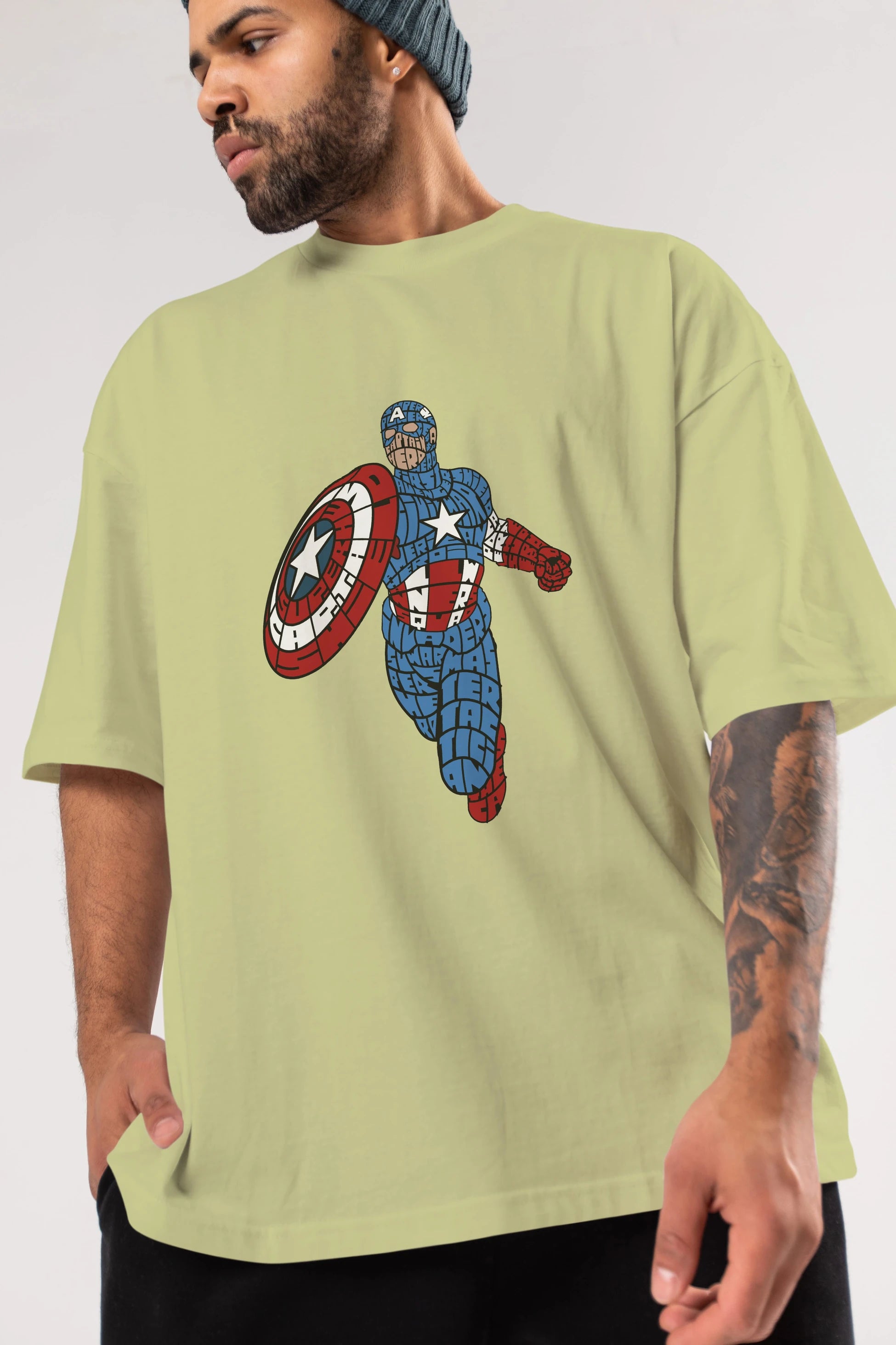 Star and Stripes Hero Ön Baskılı Oversize t-shirt %100 pamuk Erkek Kadın Unisex