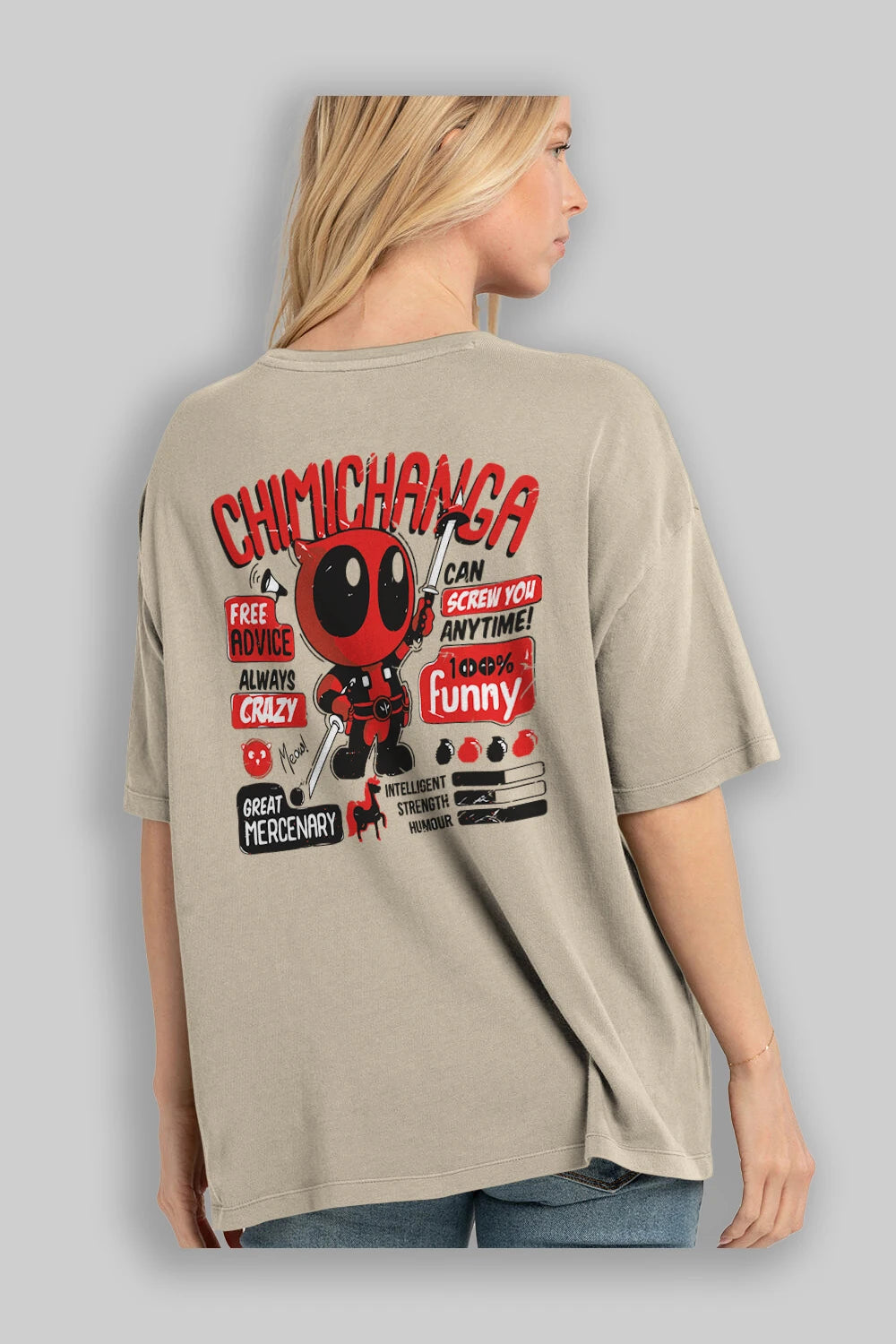 Deadpool (9) Arka Baskılı Oversize t-shirt Erkek Kadın Unisex %100 Pamuk Bisiklet Yaka tişort