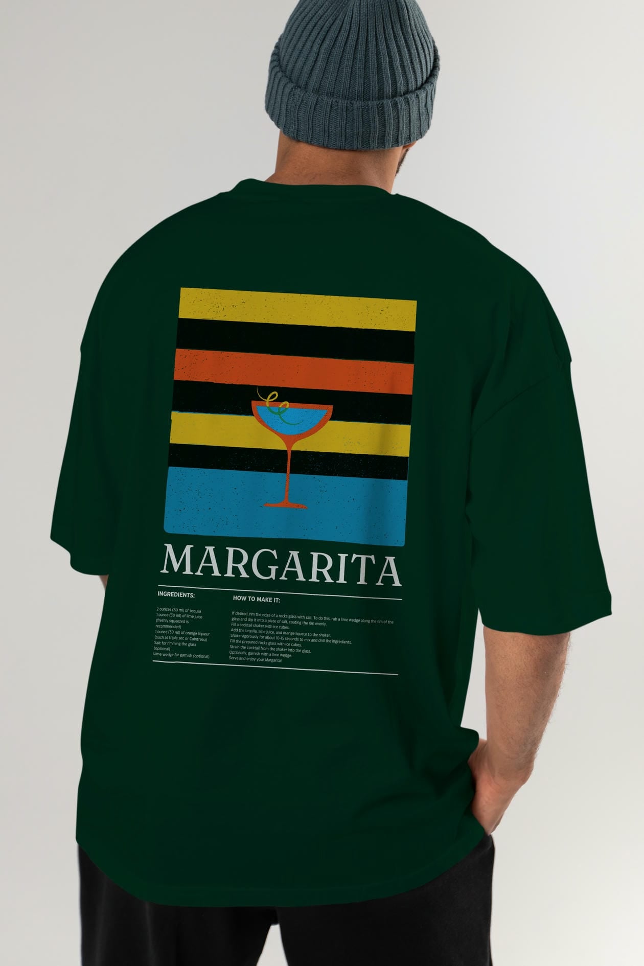 Margarita Kokteyl Serisi Arka Baskılı Oversize t-shirt Erkek Kadın %100 Pamuk Bisiklet Yaka tişort