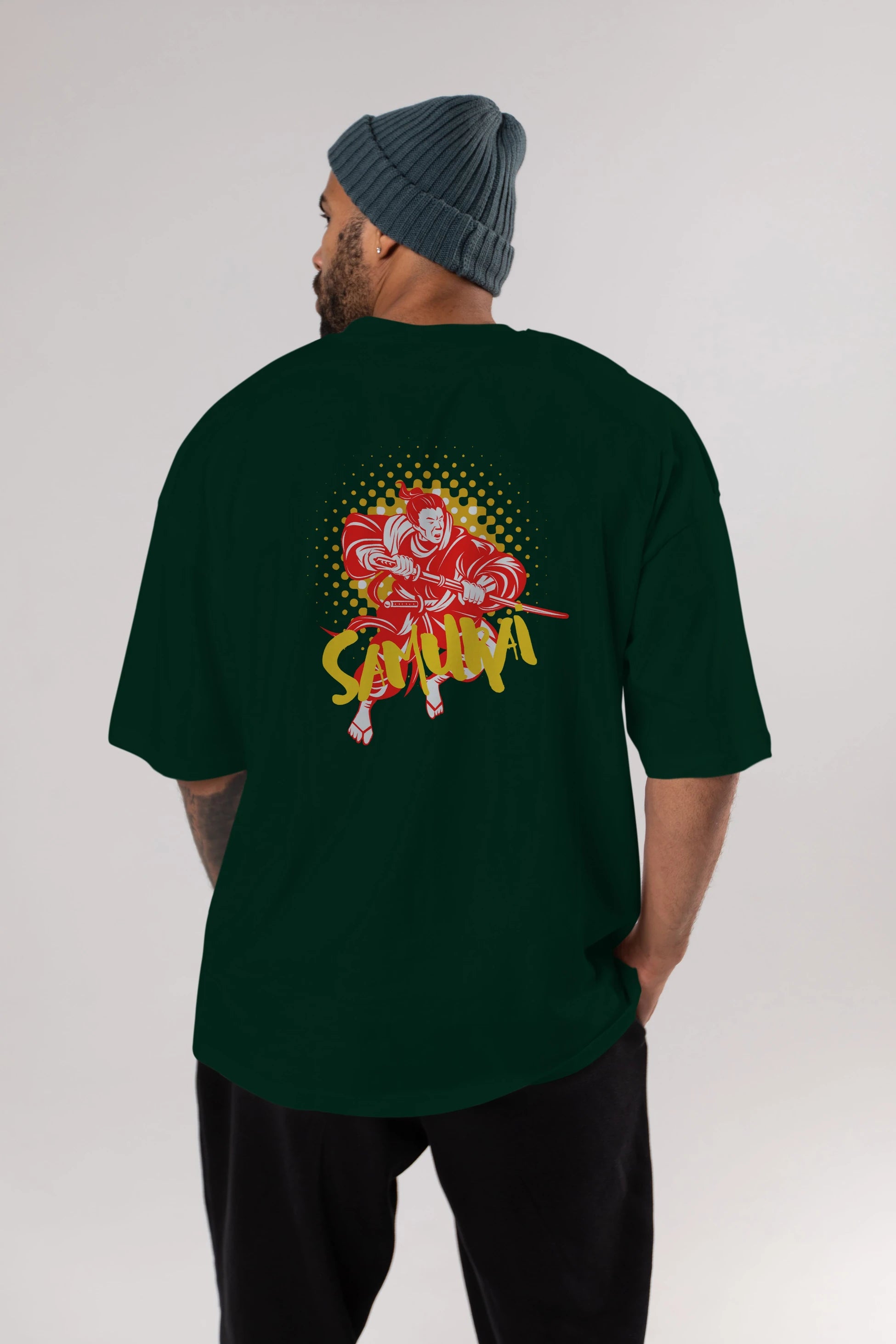 Samurai Arka Baskılı Oversize t-shirt Erkek Kadın Unisex